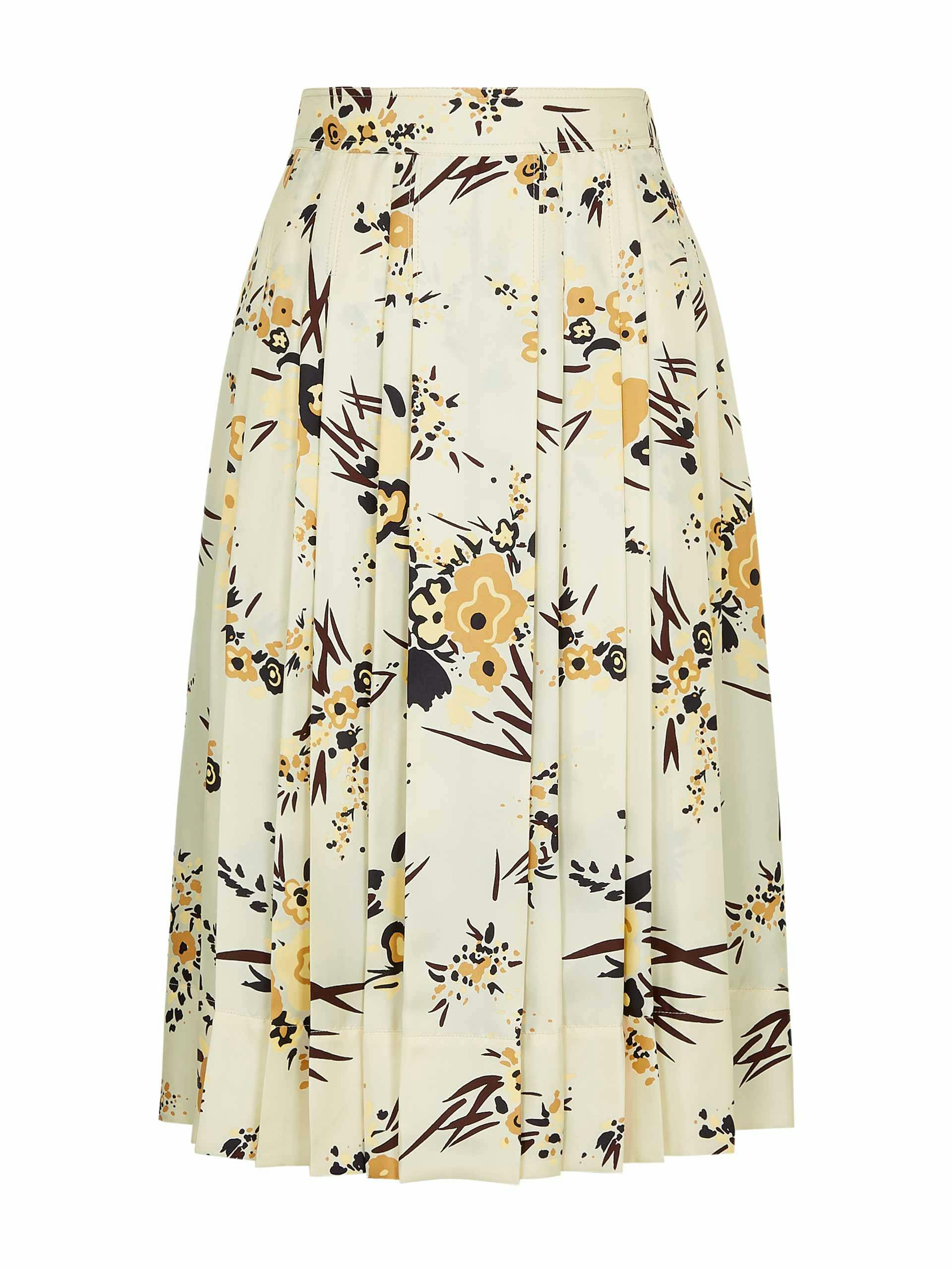 Floral-print pleated silk midi skirt