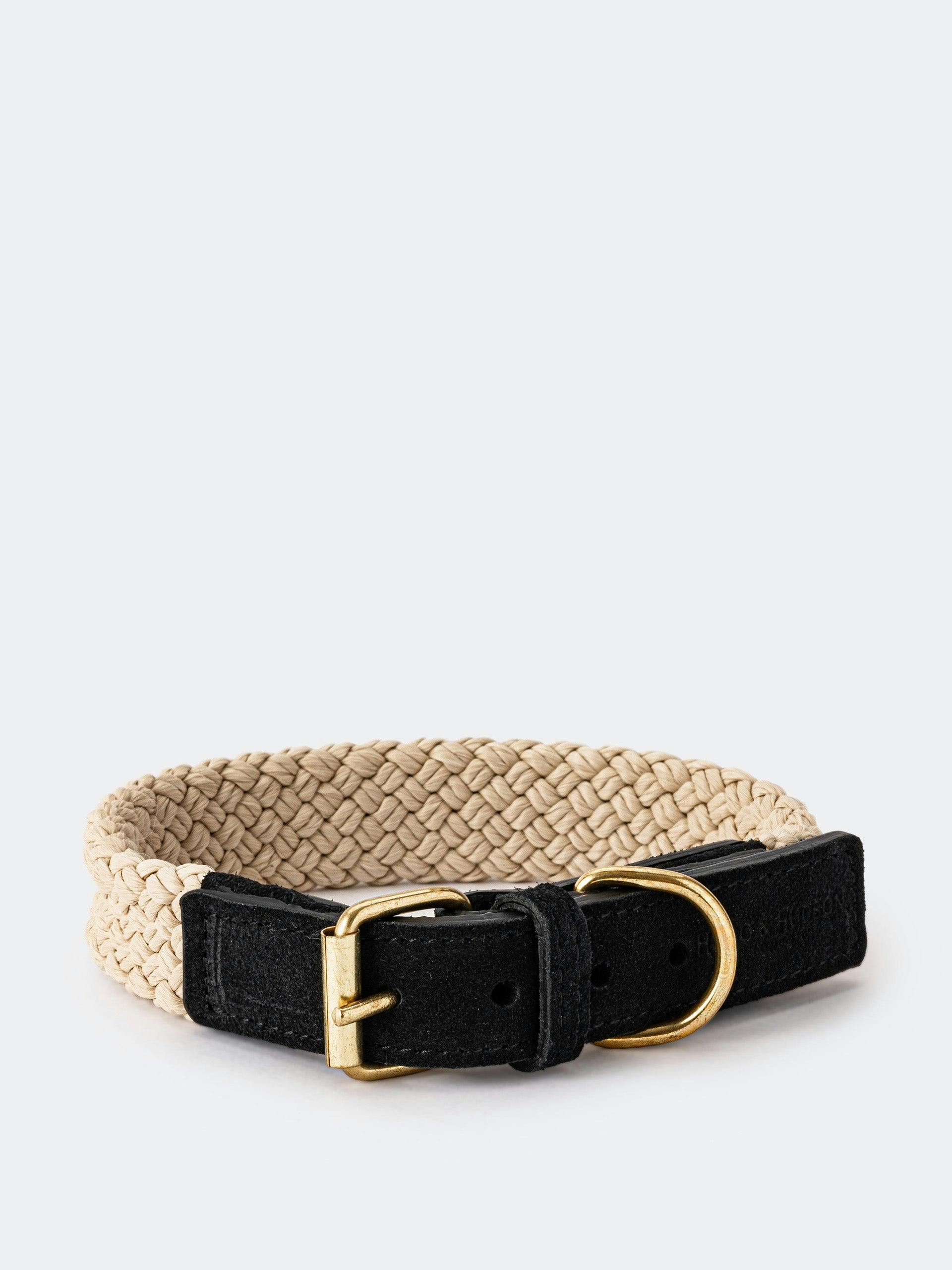 Black flat rope and leather dog collar