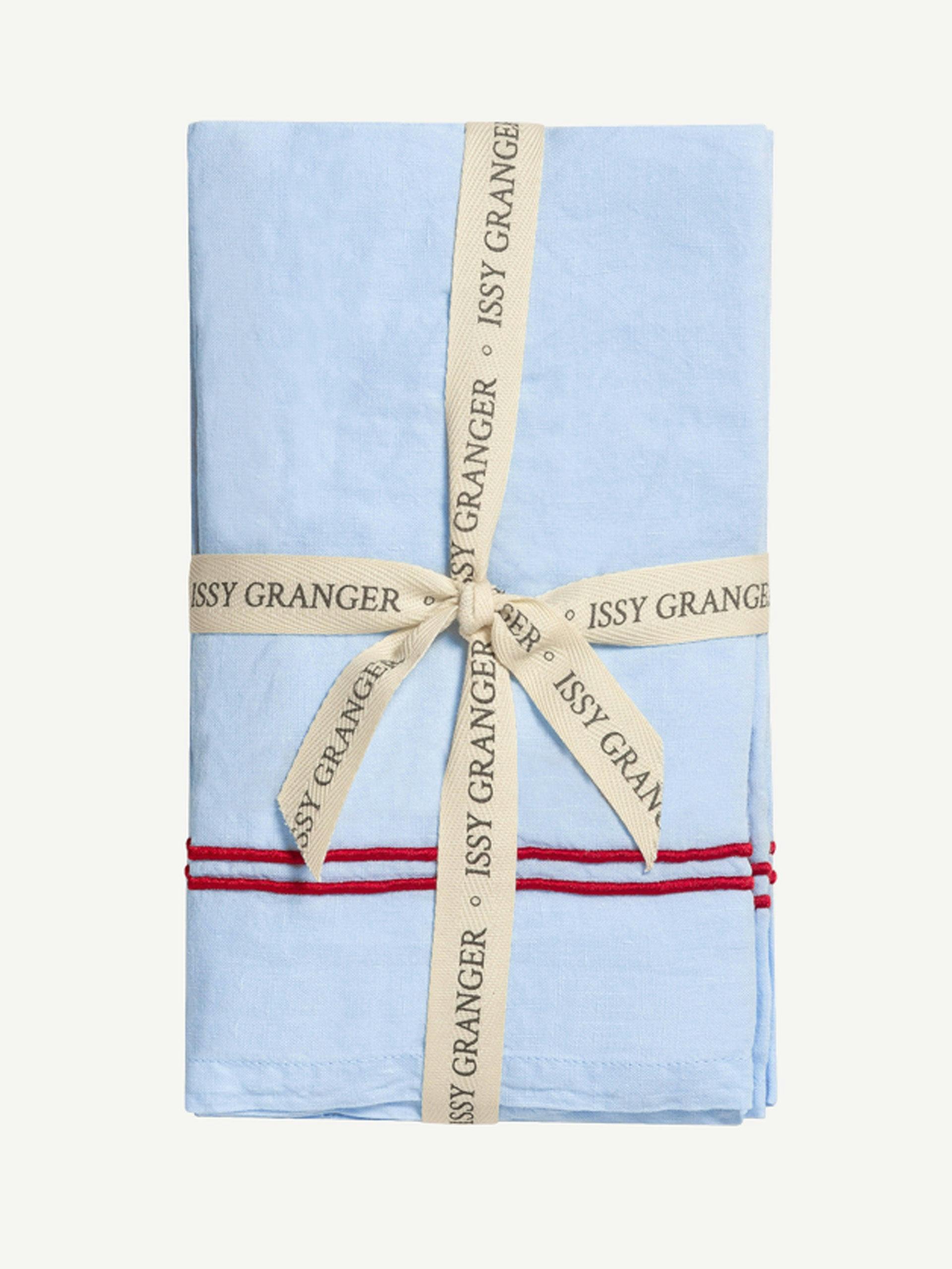 Blue double piped linen napkins (set of 4)