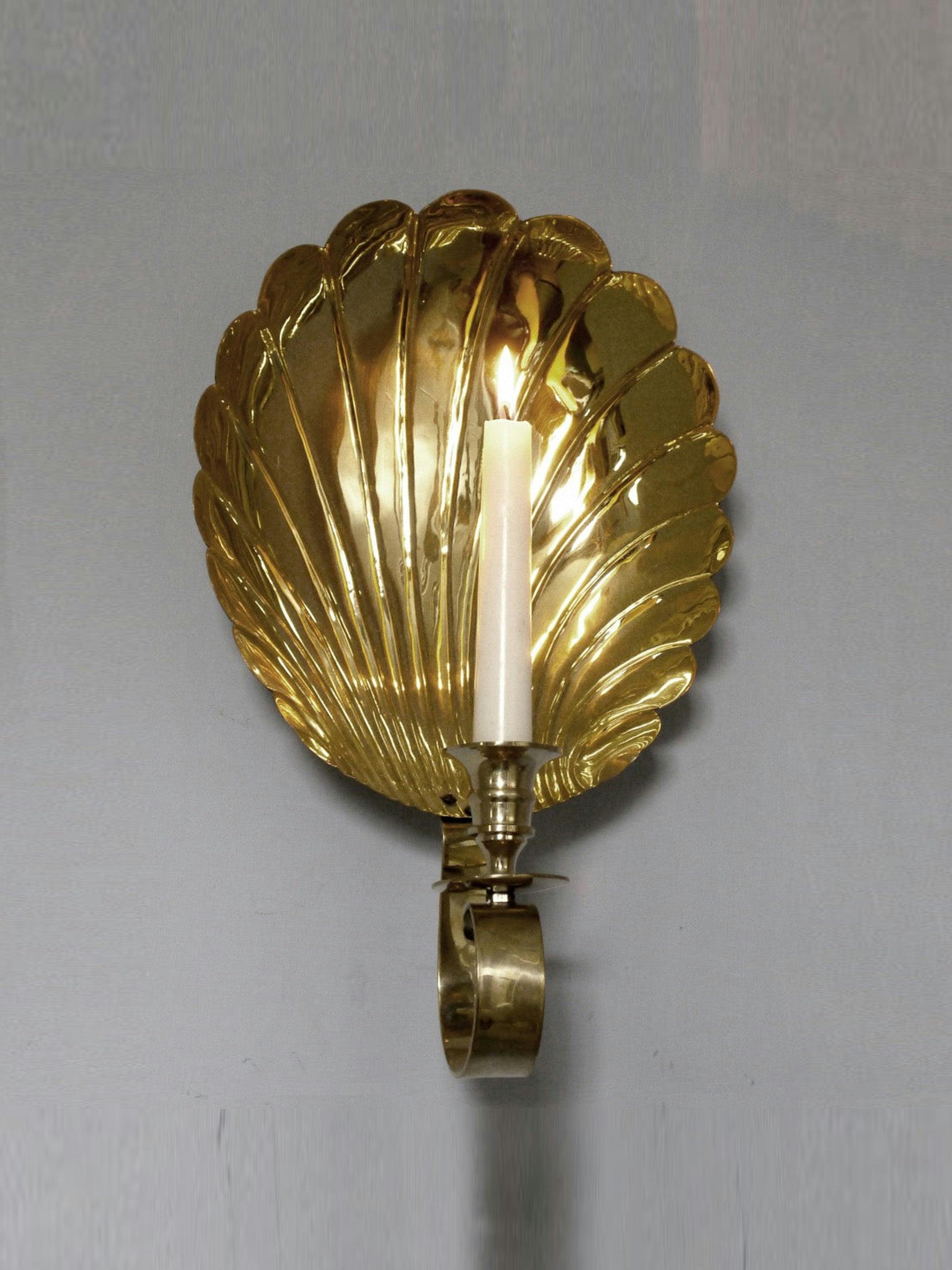 Brass scallop candle sconce
