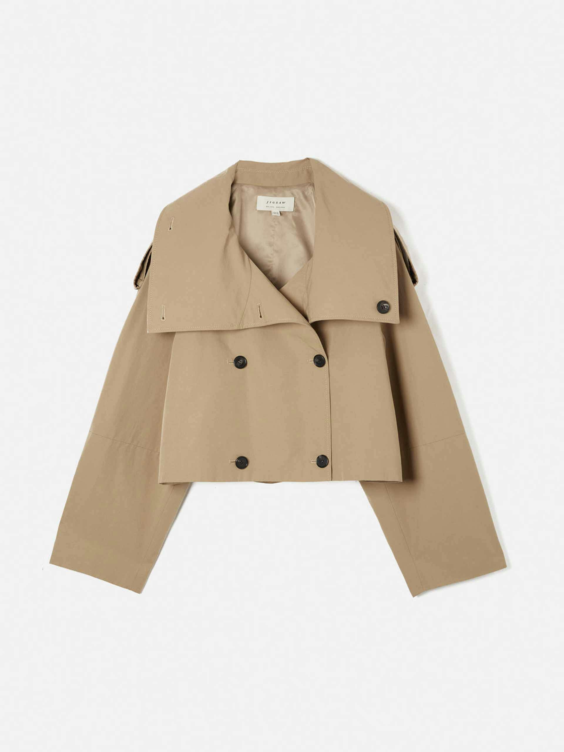 Cropped cotton trench jacket