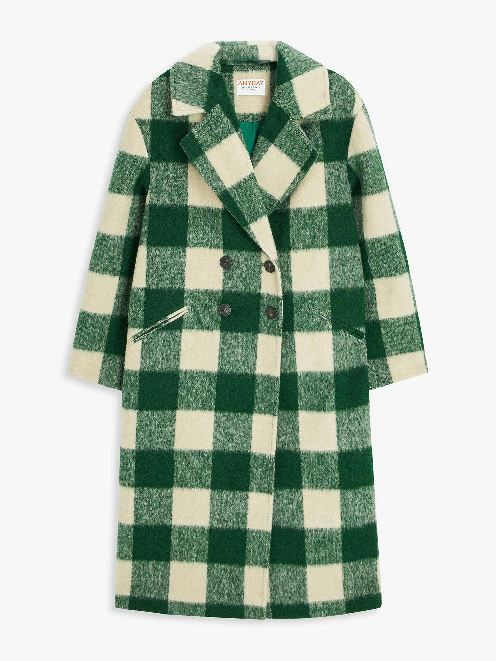 Green double breasted check coat