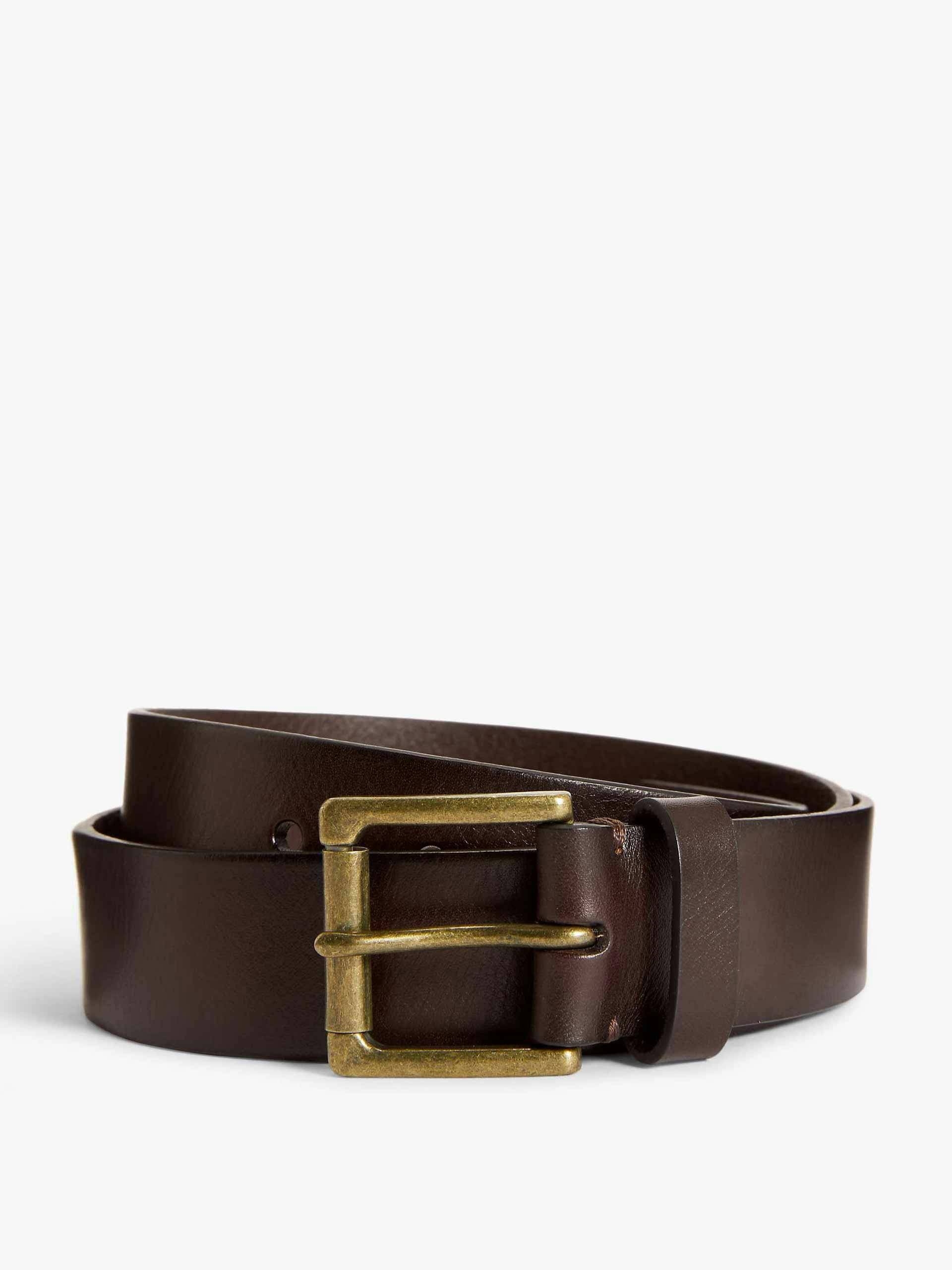 Brown roller buckle leather belt