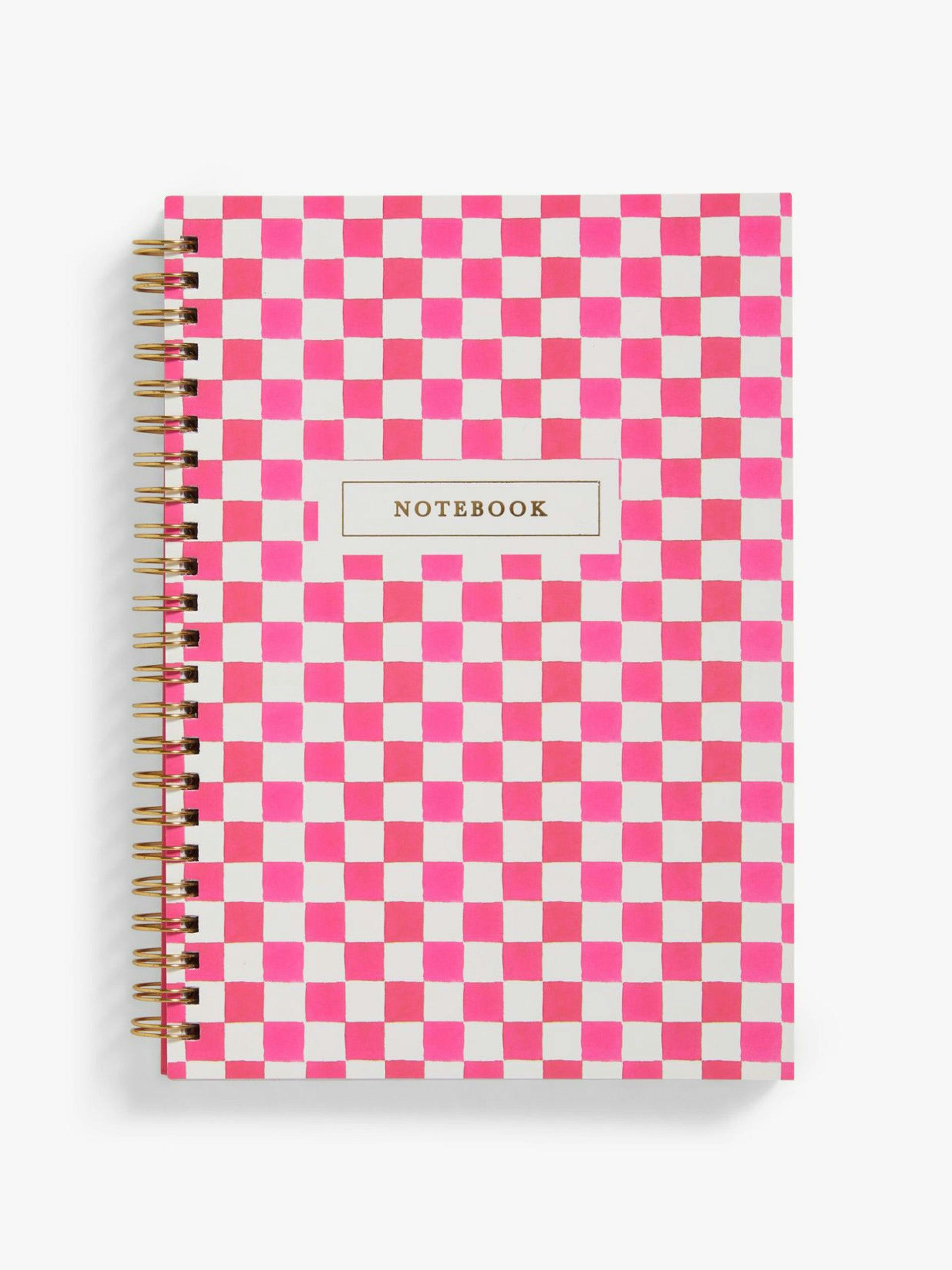 Pink A5 check spiral bound notebook
