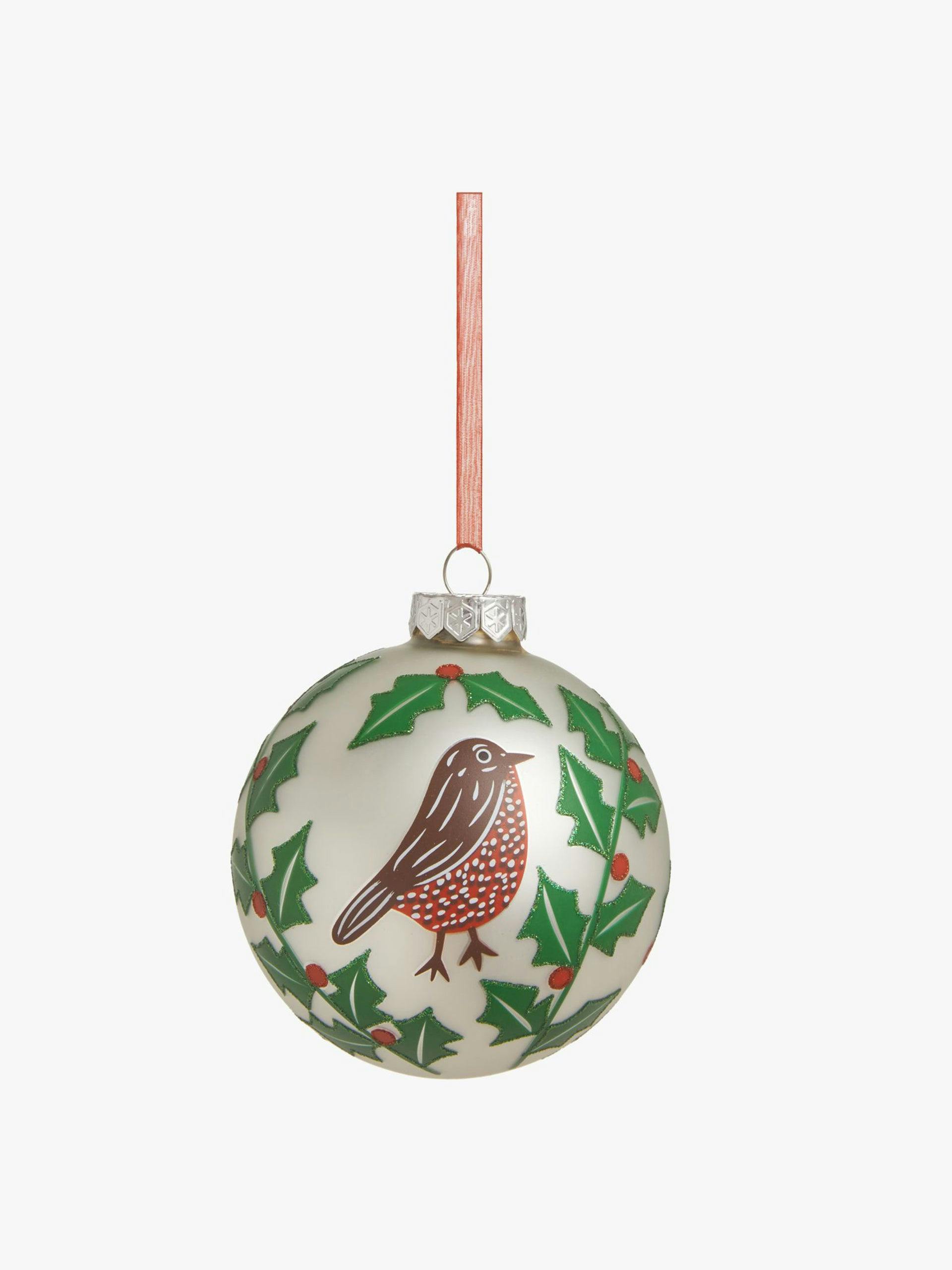 Christmas Cottage robin holly bauble