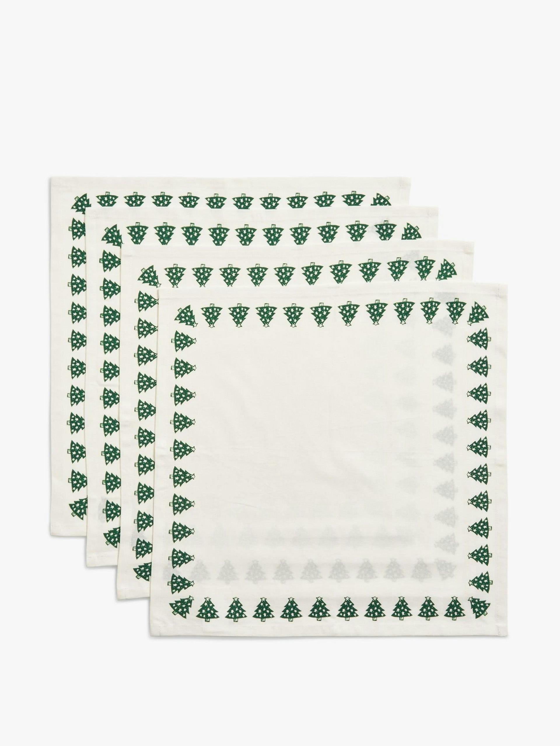 Christmas tree border cotton napkins (set of 4)