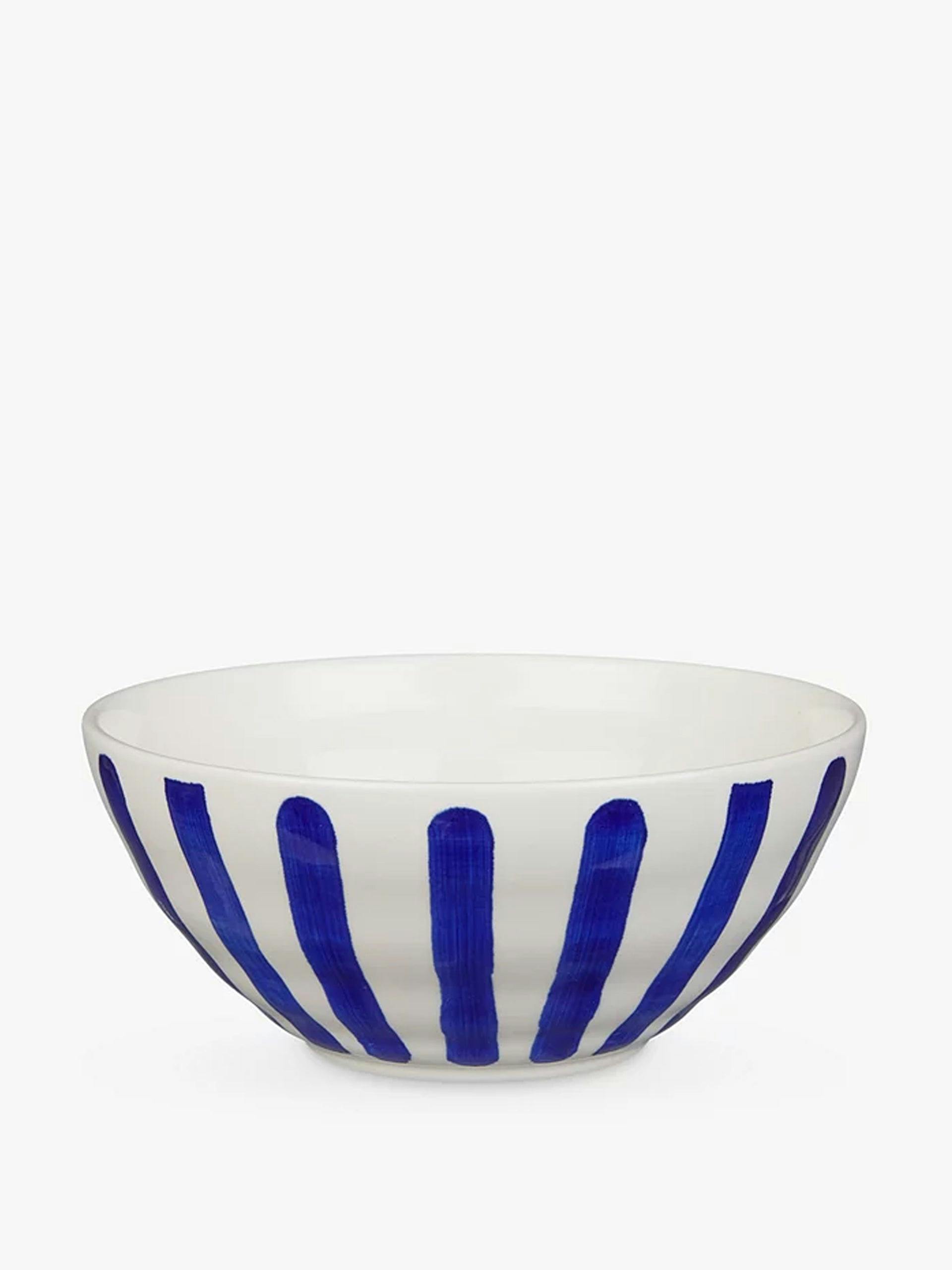 Blue striped stoneware bowl