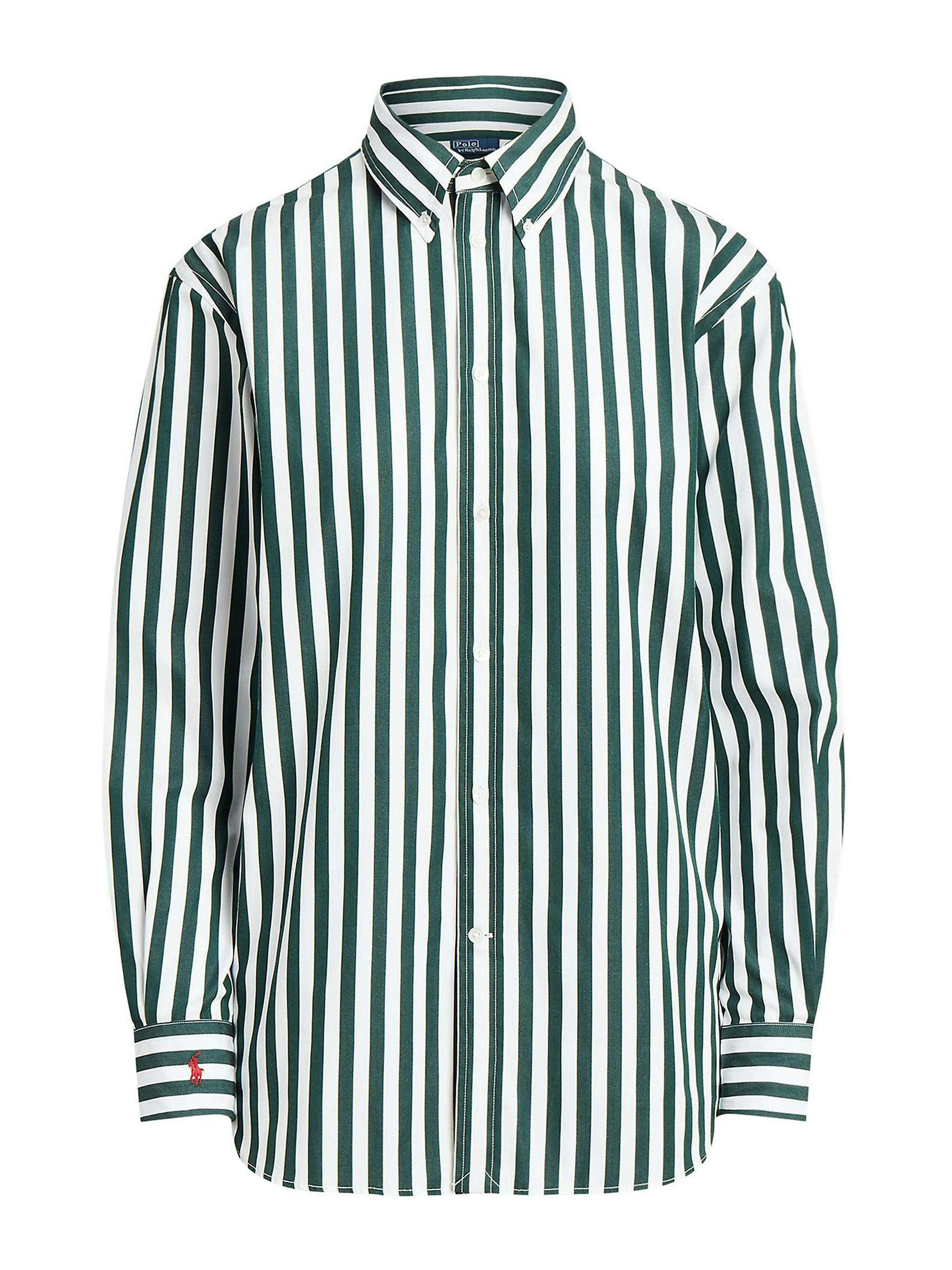 Olive and white striped relaxed shirt