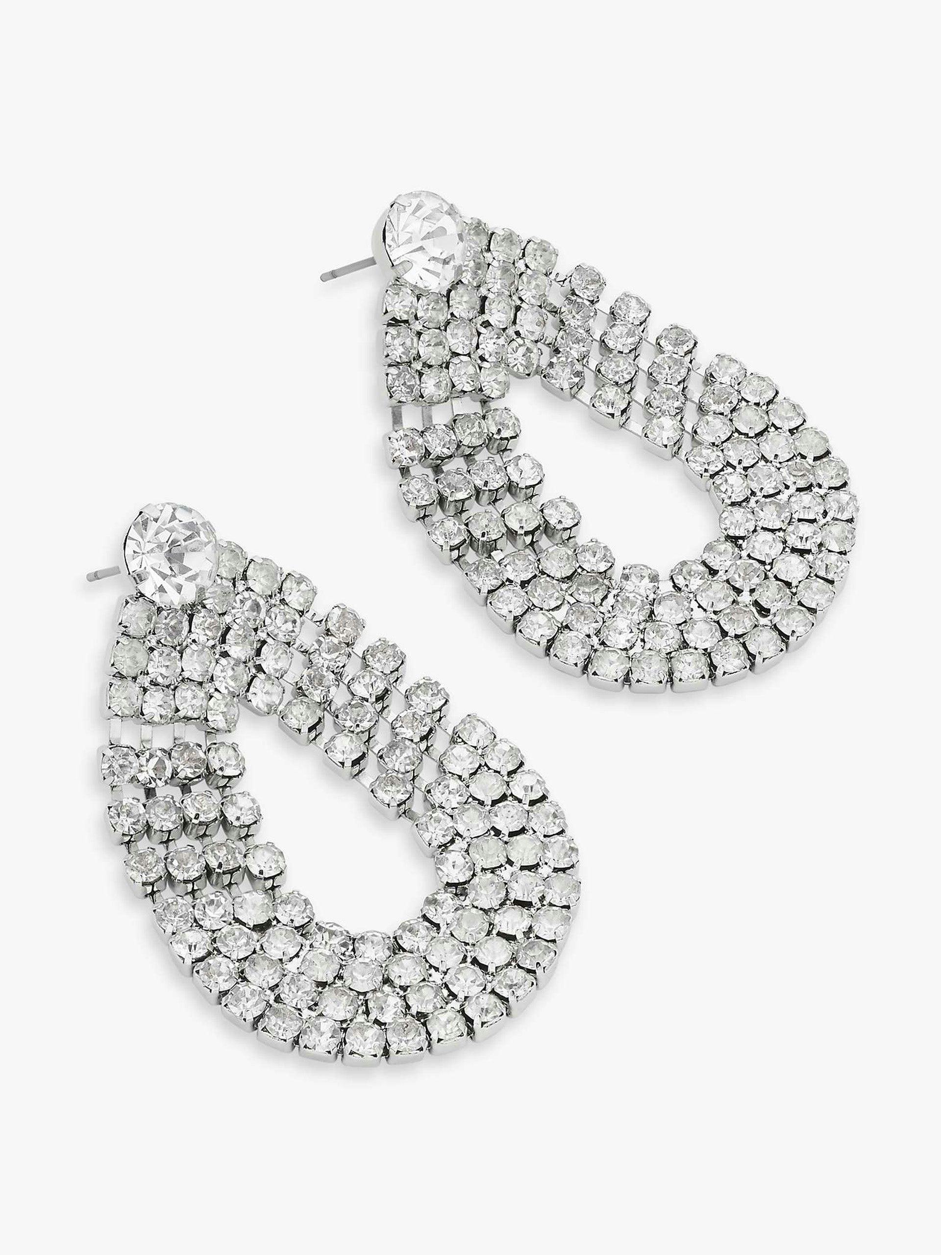 Triple row diamante drop earrings