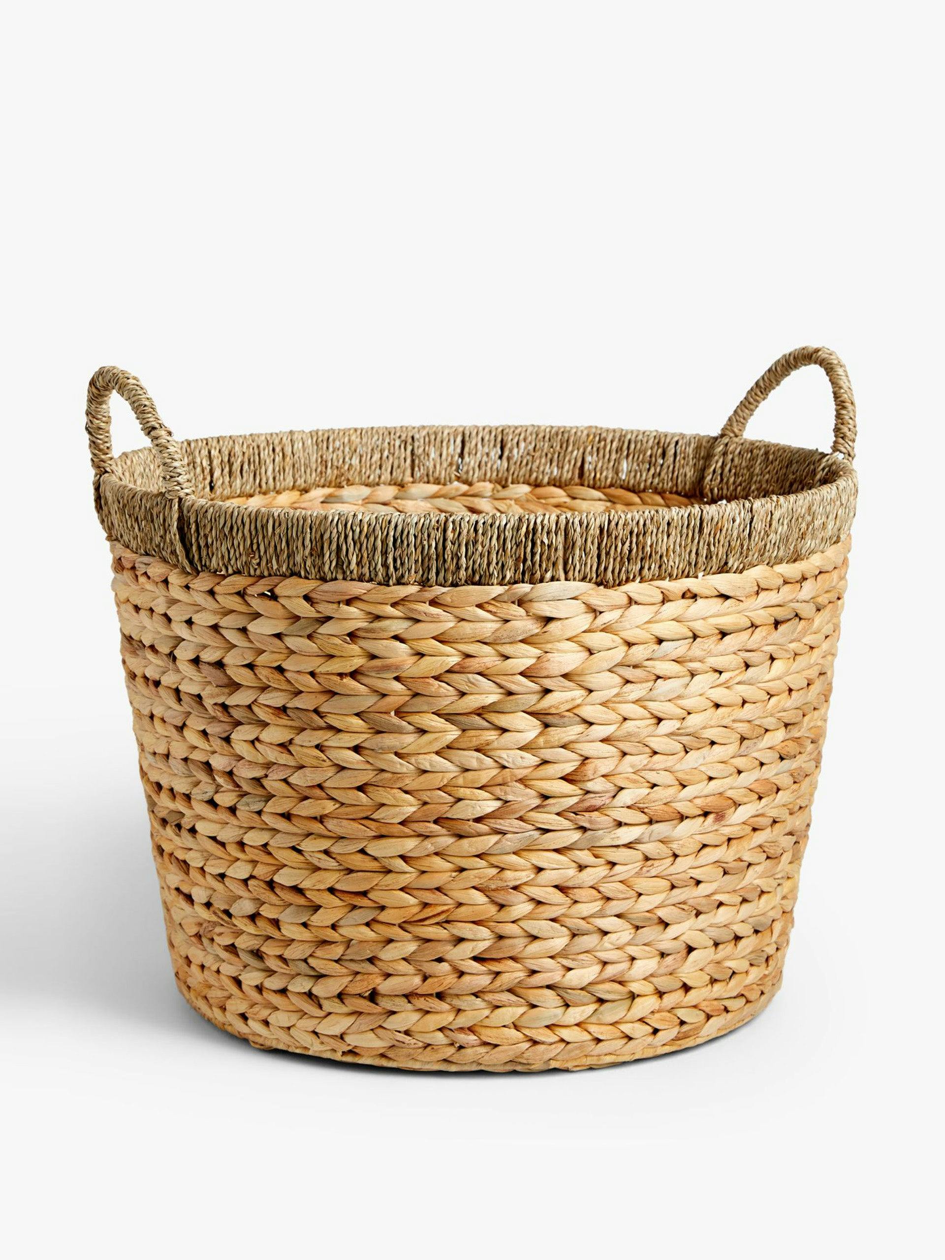 Water hyacinth log basket with contrast trim