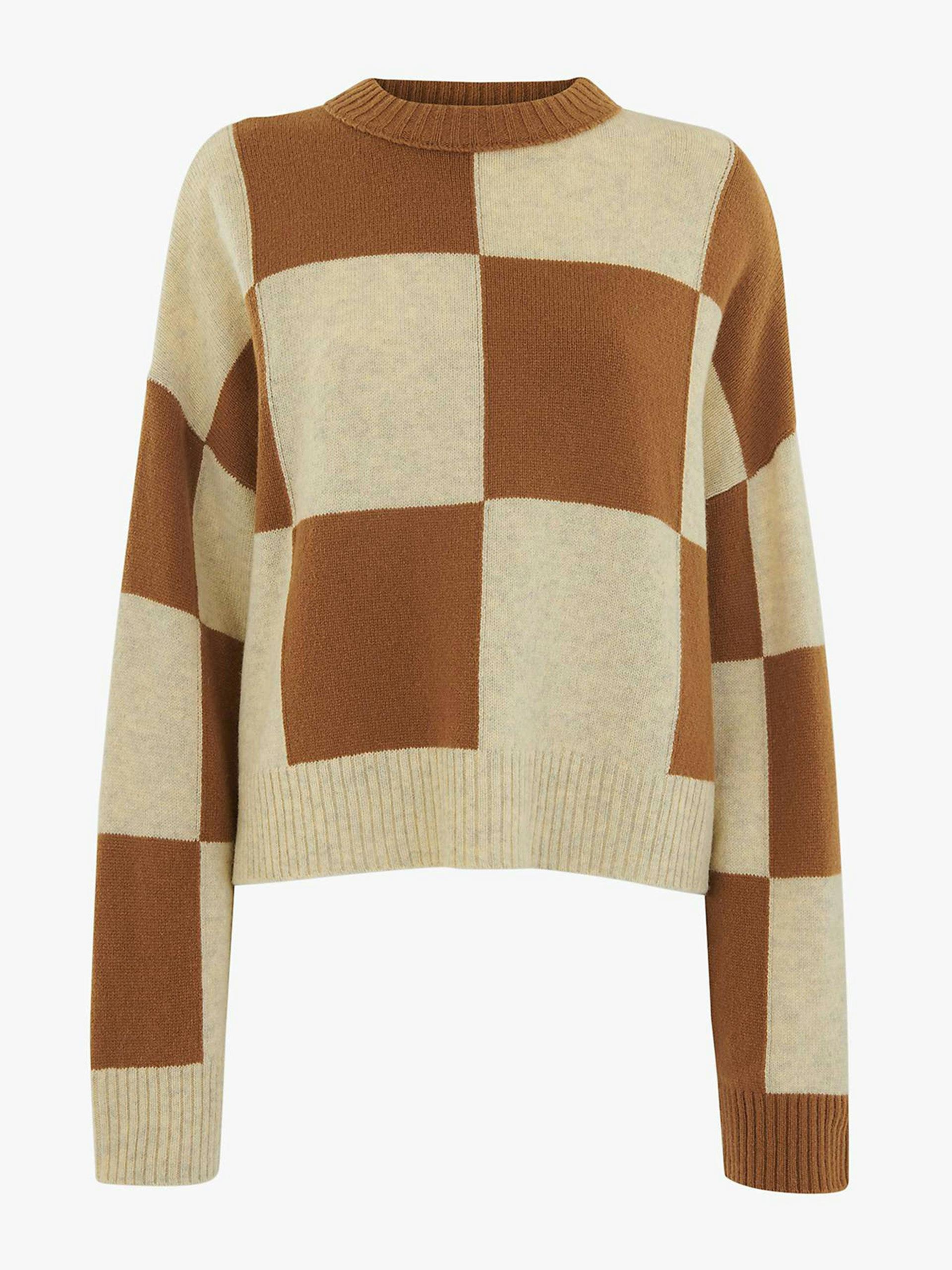 Multi check wool-blend jumper