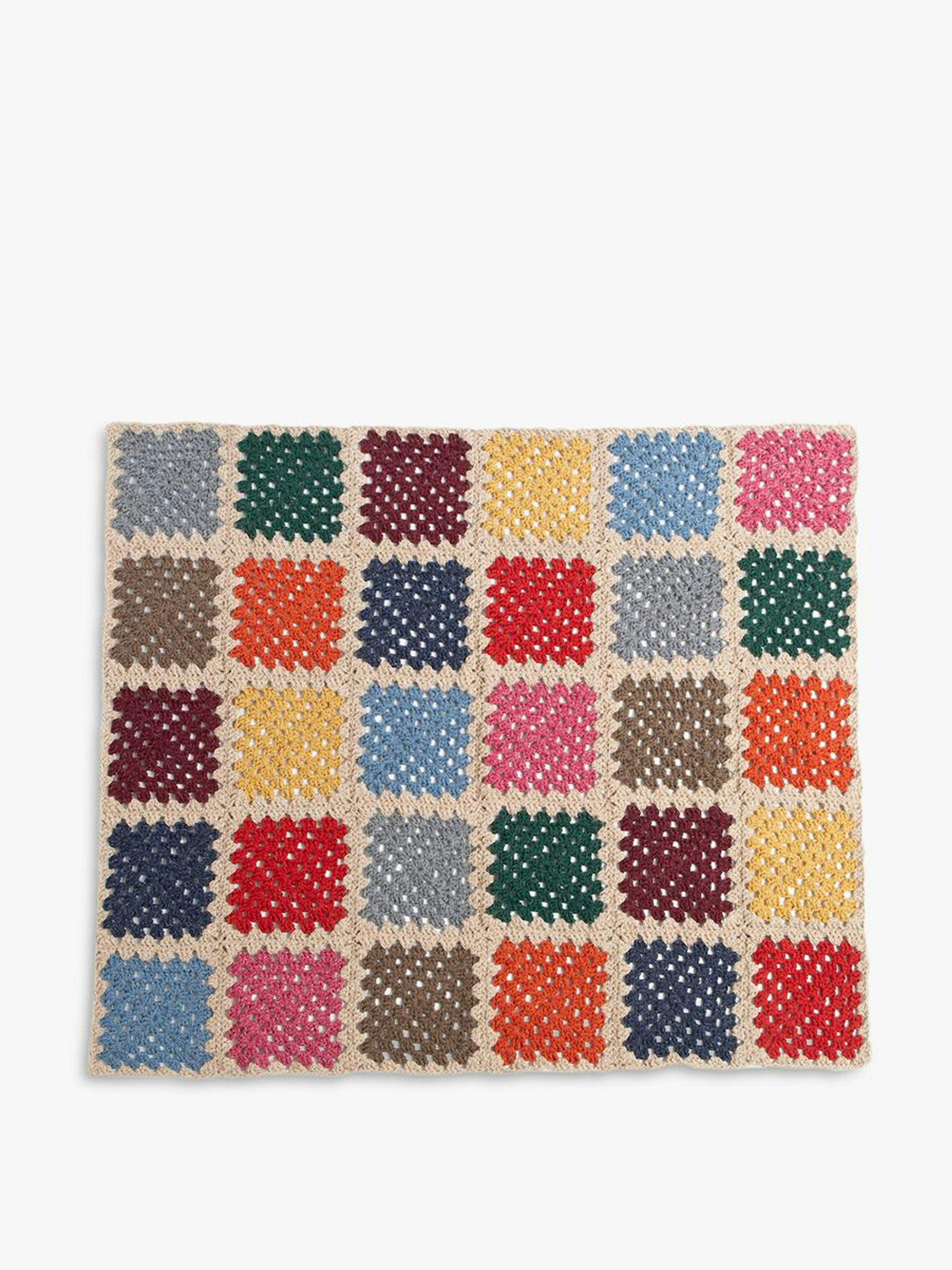 Multicoloured granny-squares blanket crochet kit