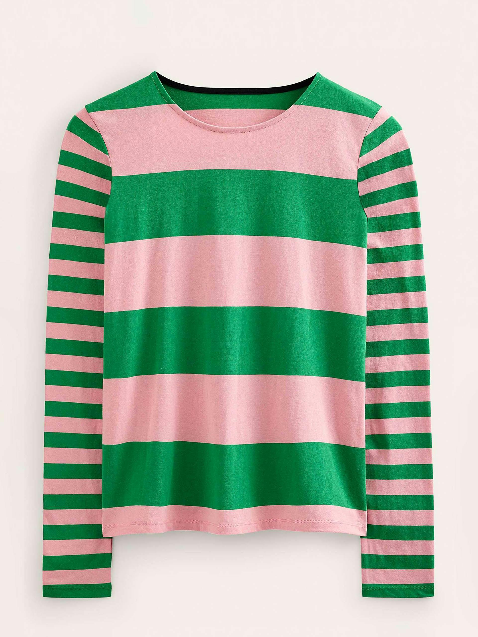 Green and pink striped long sleeve top