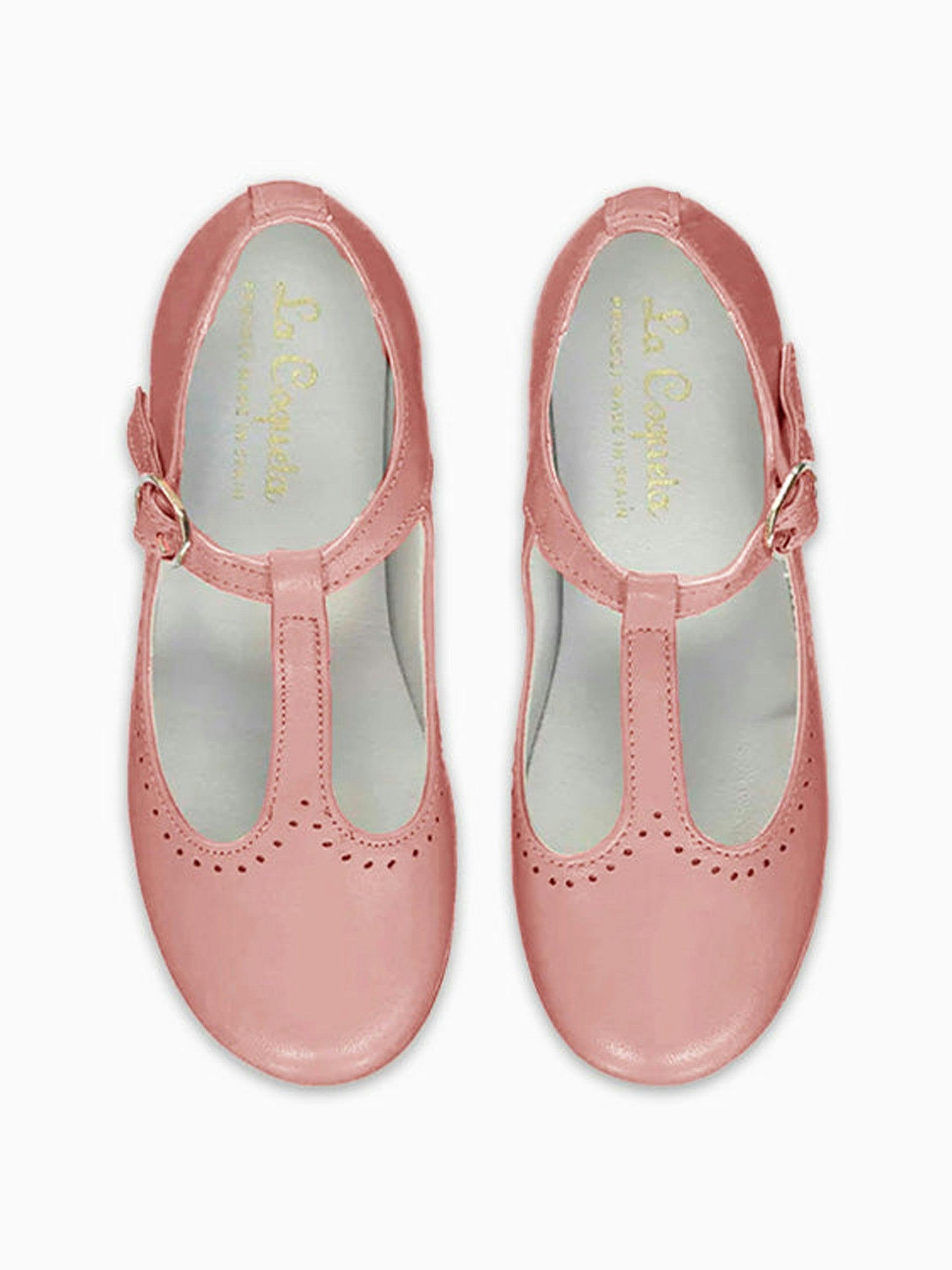 Pink leather T-bar shoes