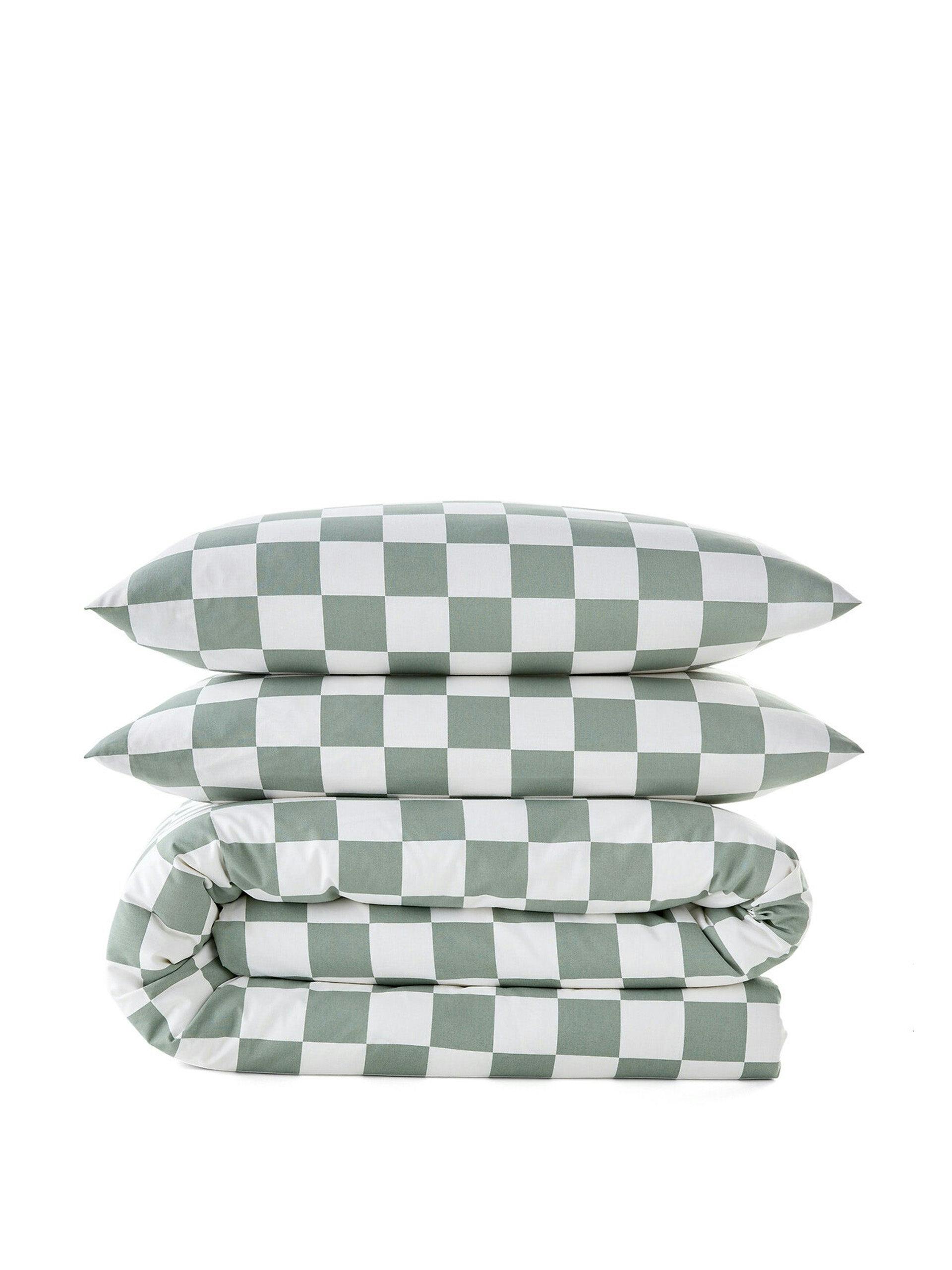 Checked cotton bed set in Sage Green