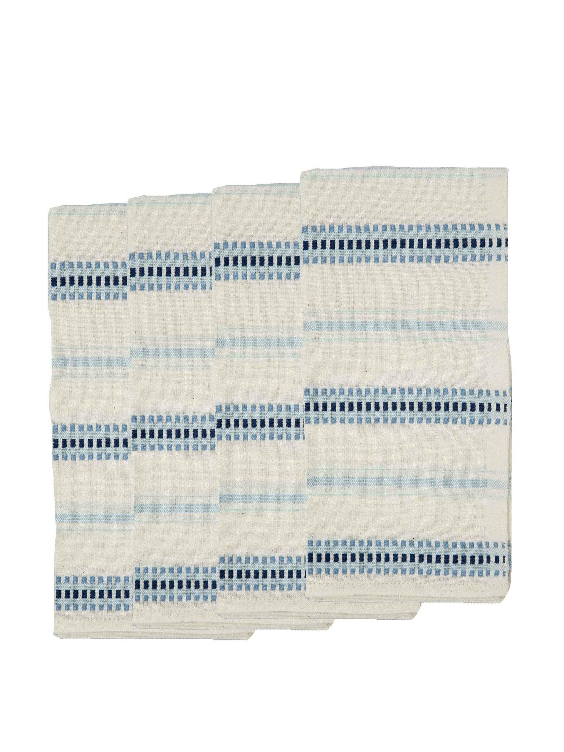 Blue and white striped handwoven napkins, set of 4