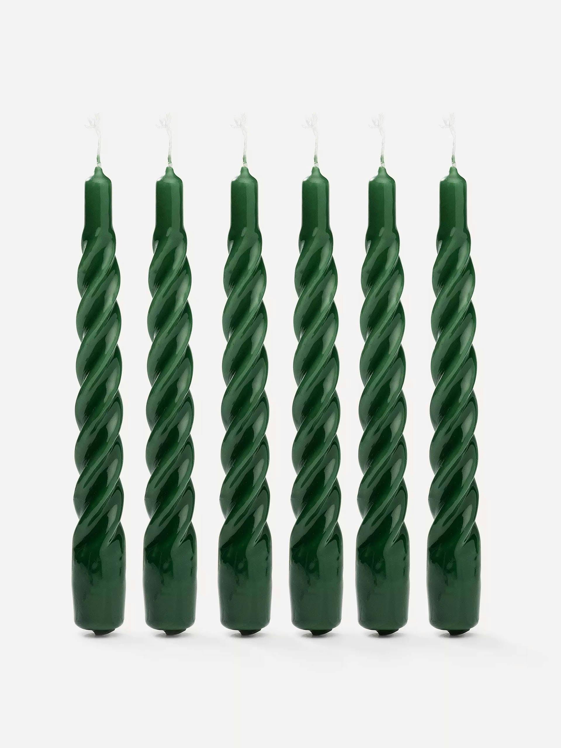 Dark green twisted candles (set of 6)