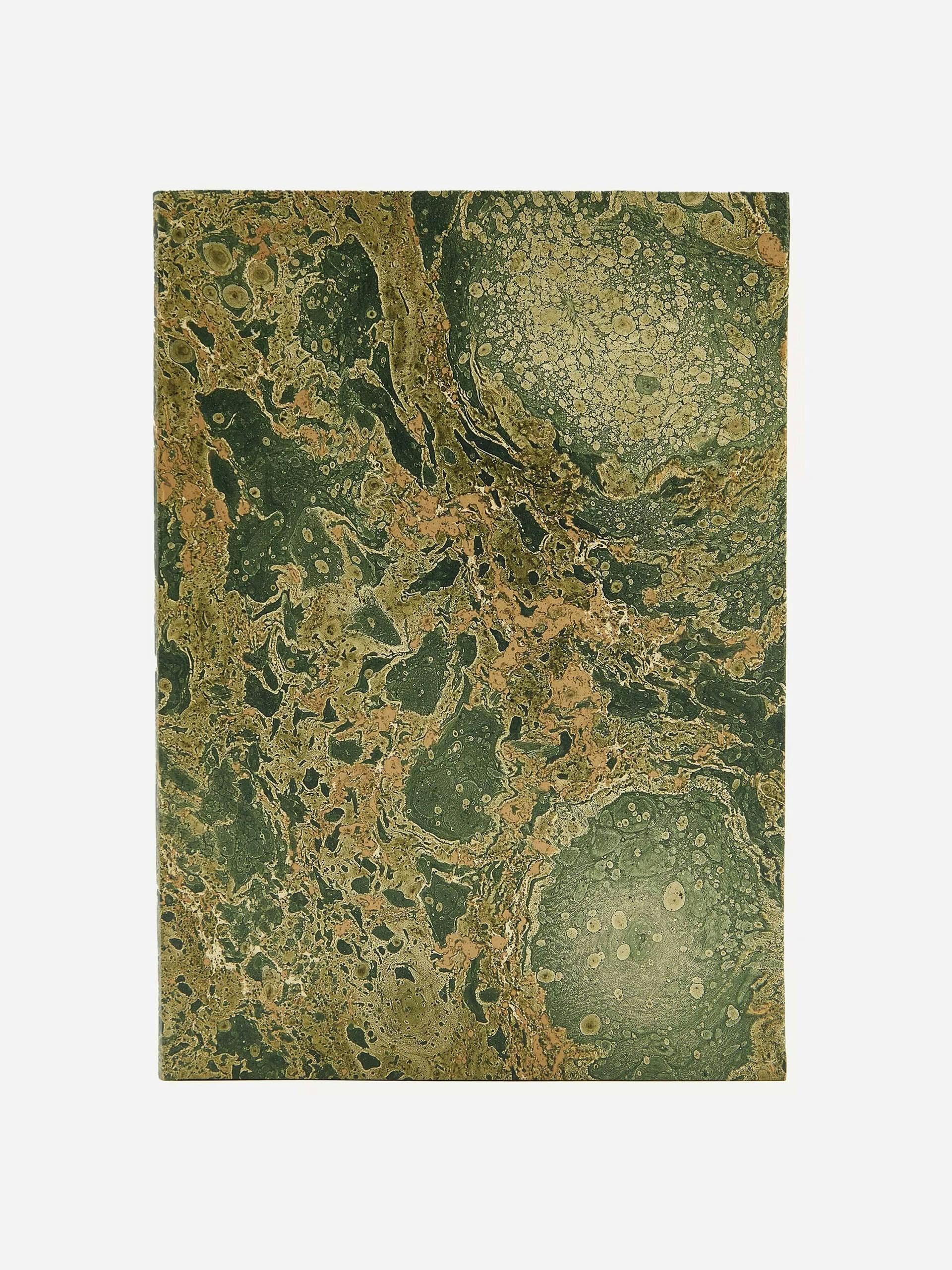 Marbled notebook with green lining