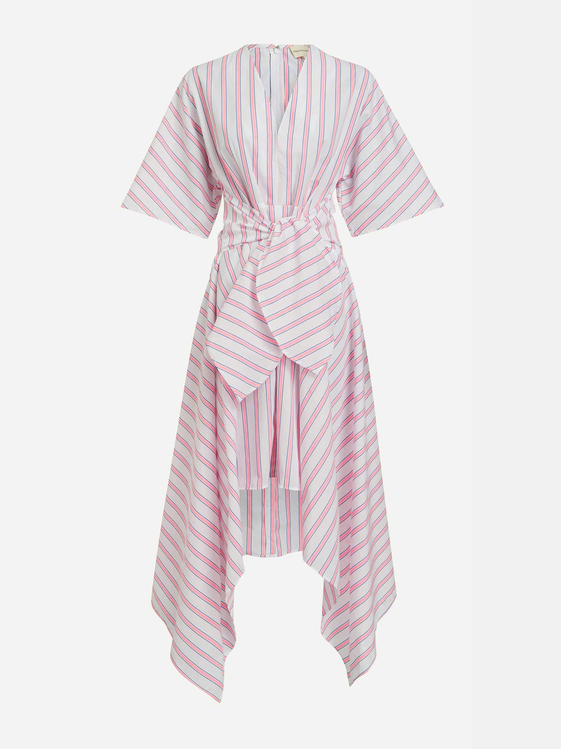 Pink and white striped midi dress