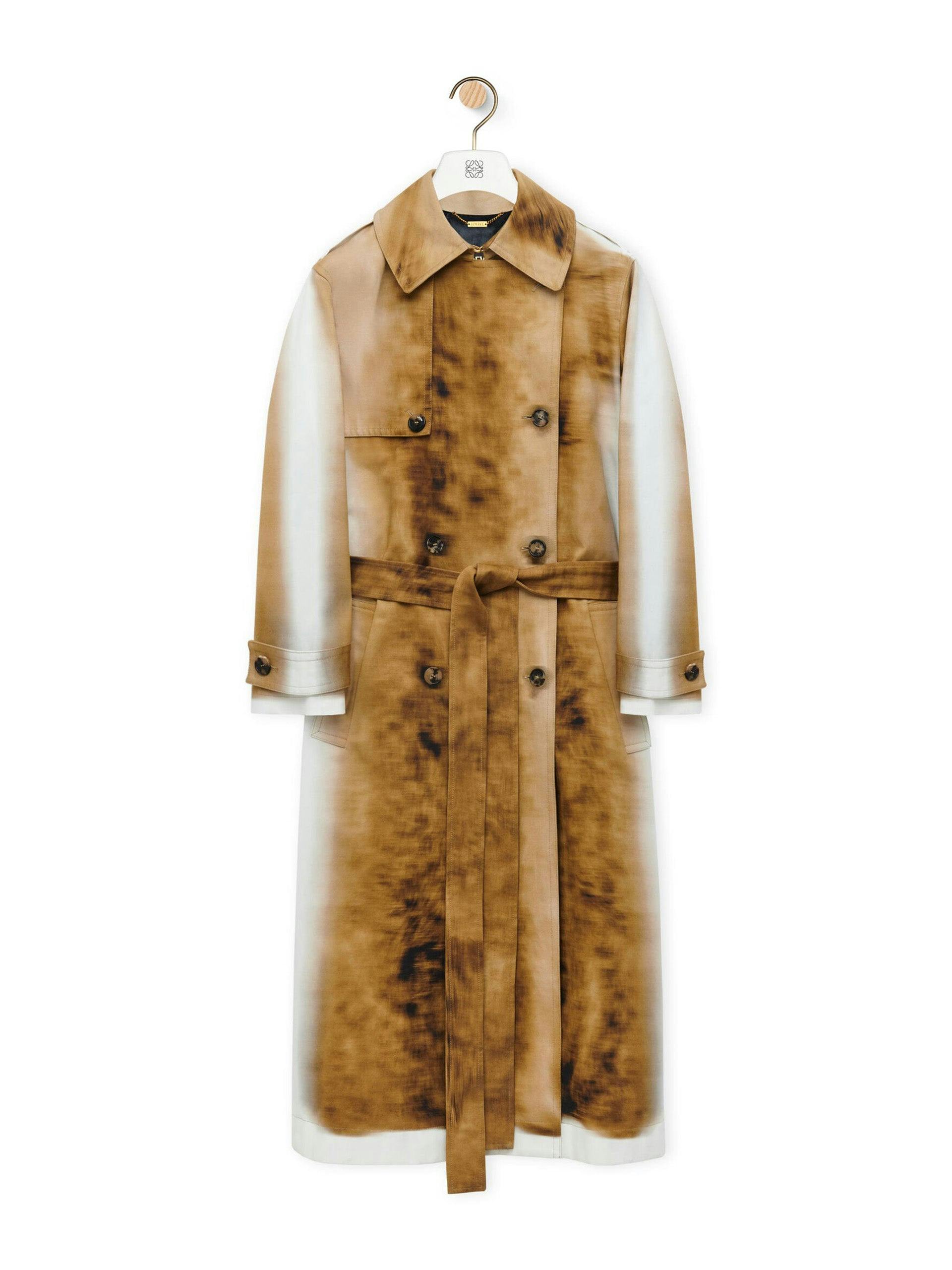 Digital-print cotton gabardine trench coat