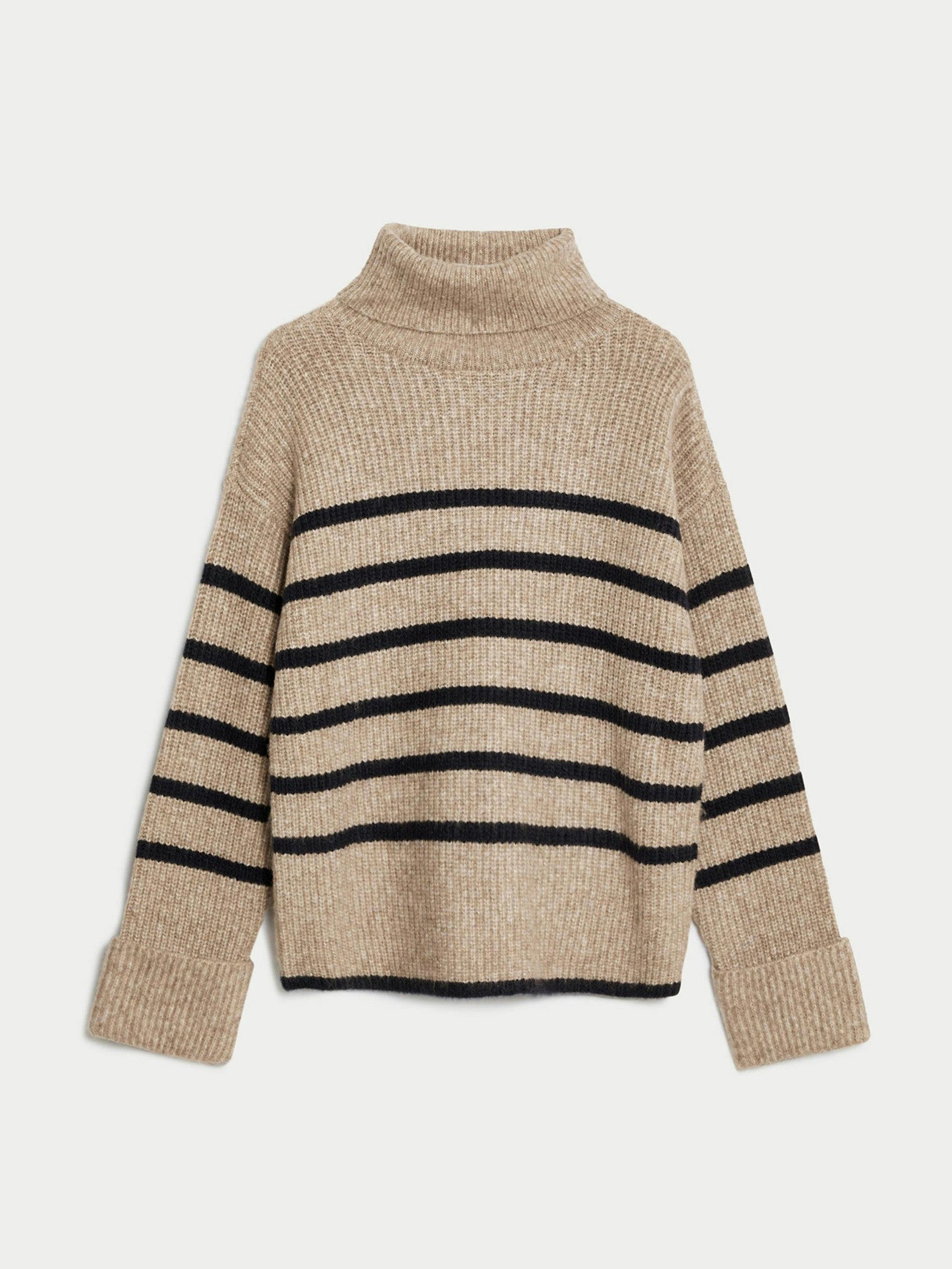 Recycled blend striped roll neck jumper