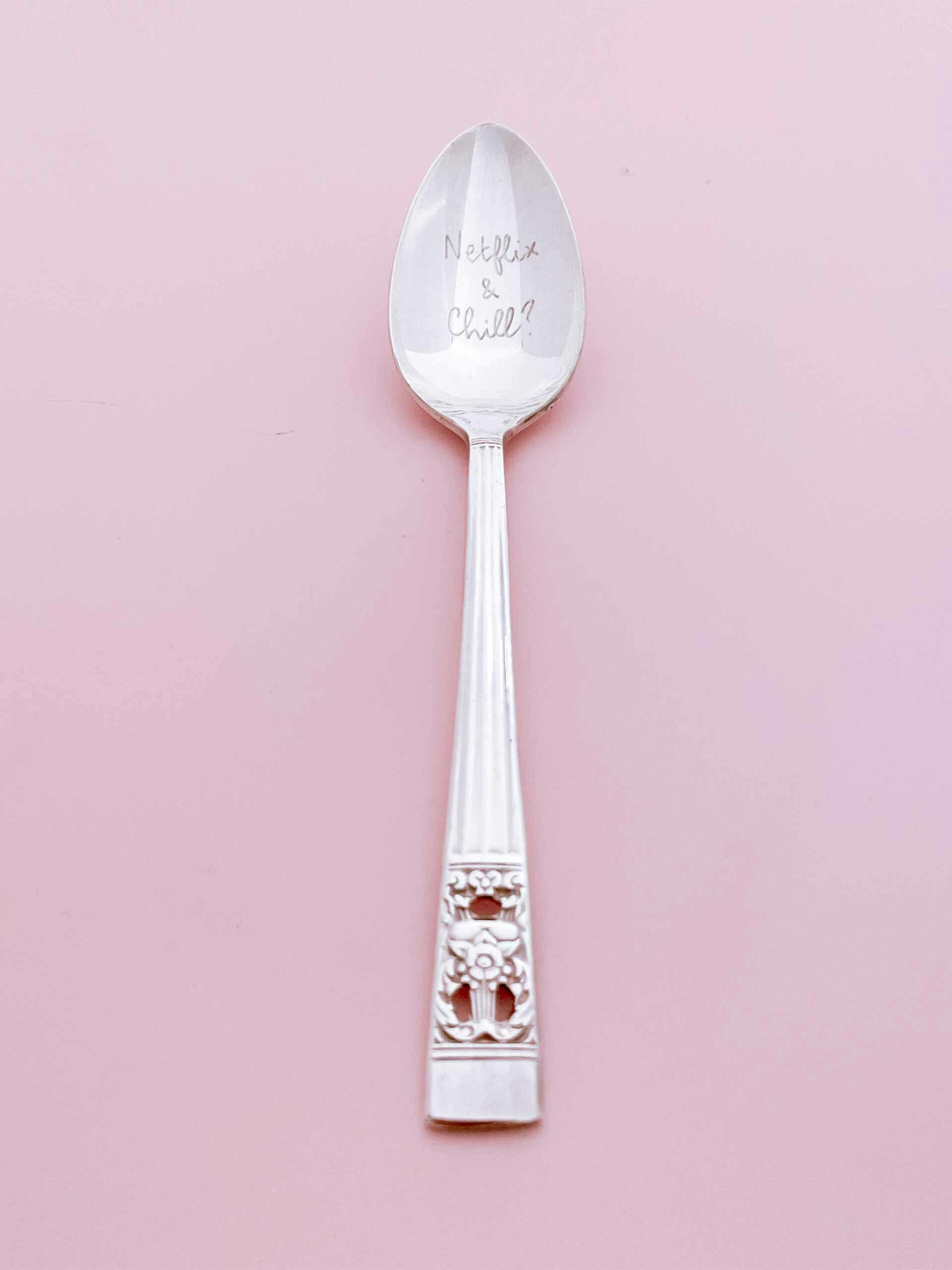 "Netflix and chill" engraved vintage spoon