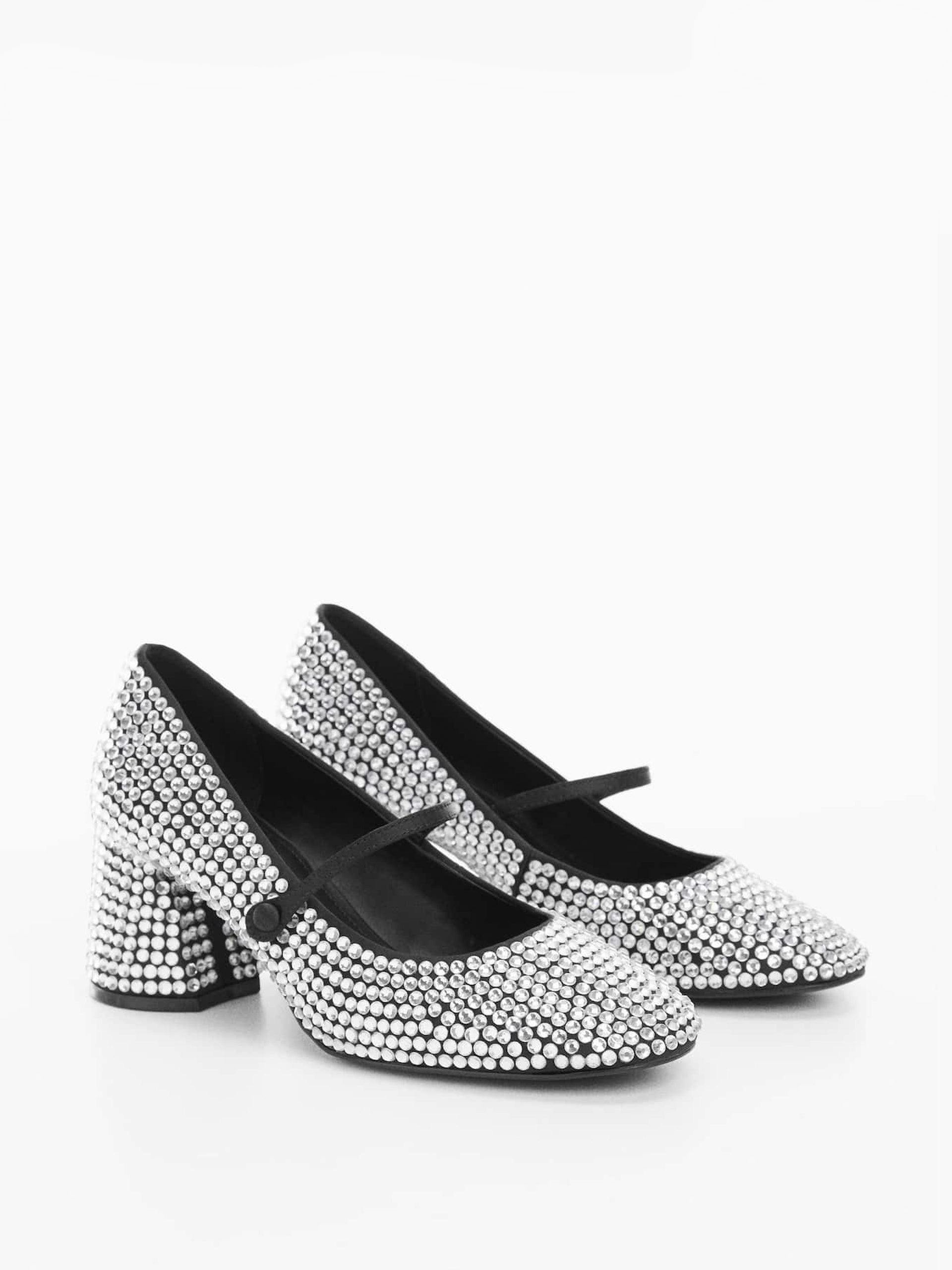 Block heeled silver shoes