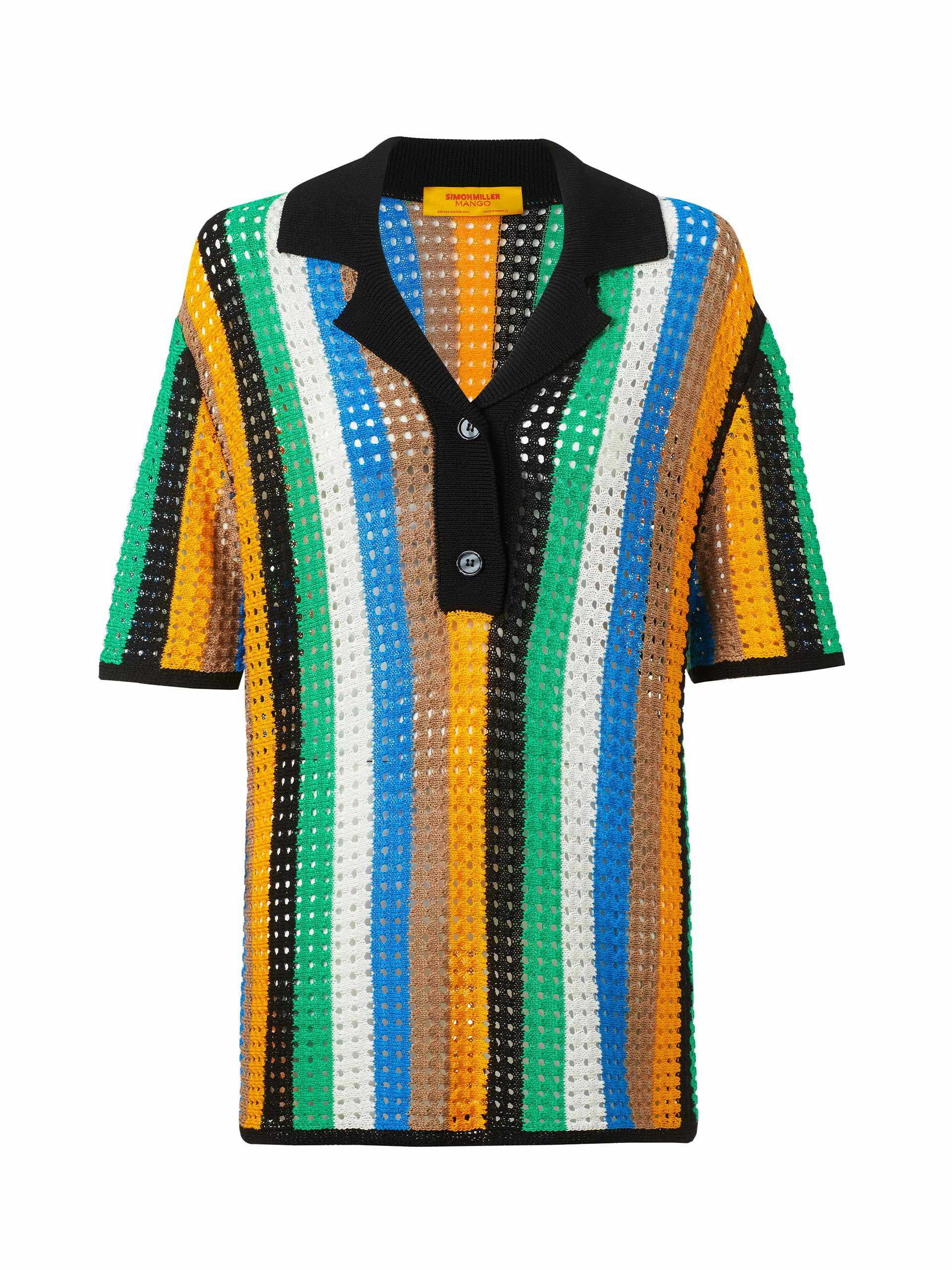 Multicoloured crochet polo style mini dress