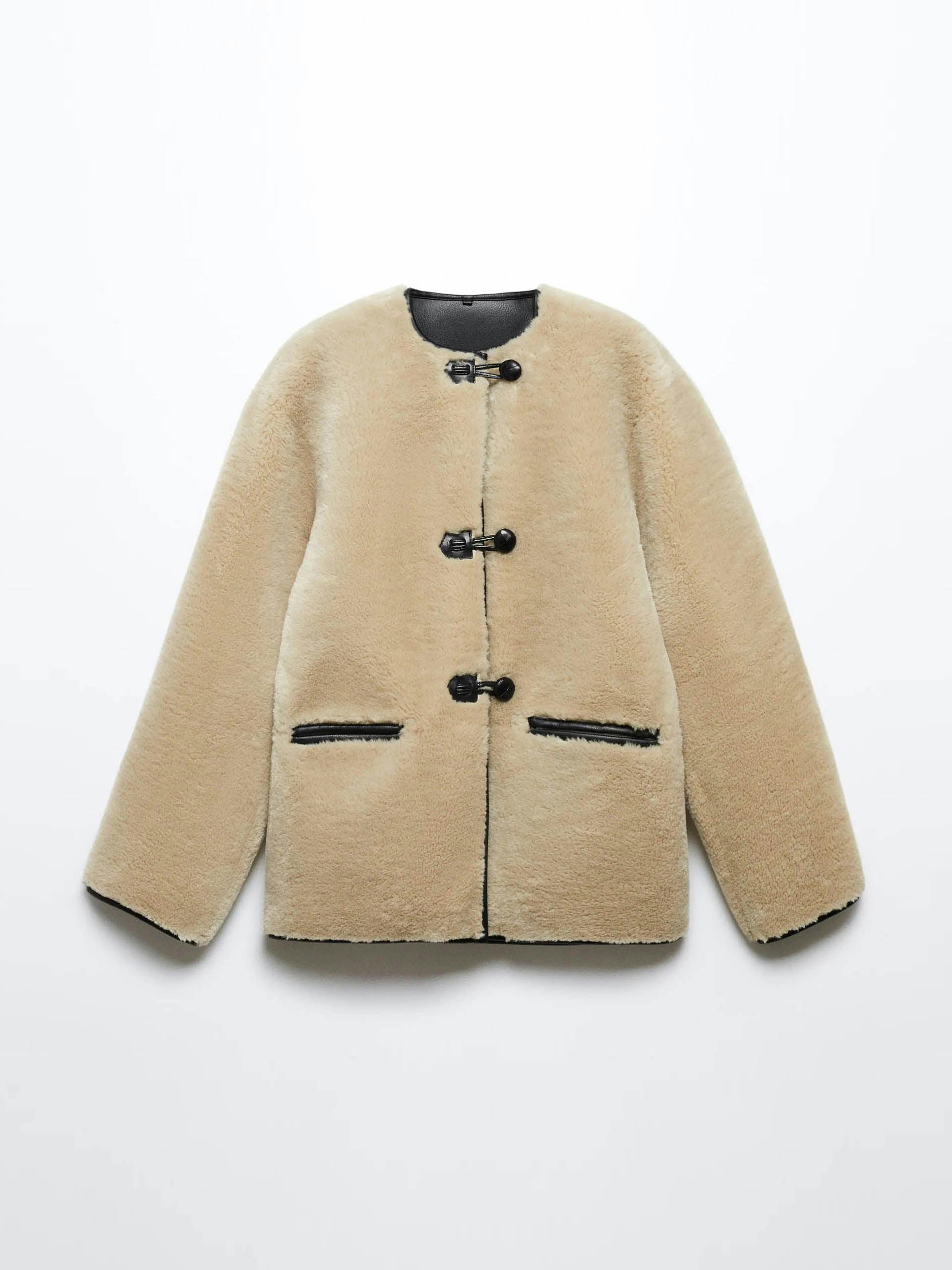 Fur-effect coat with appliqués