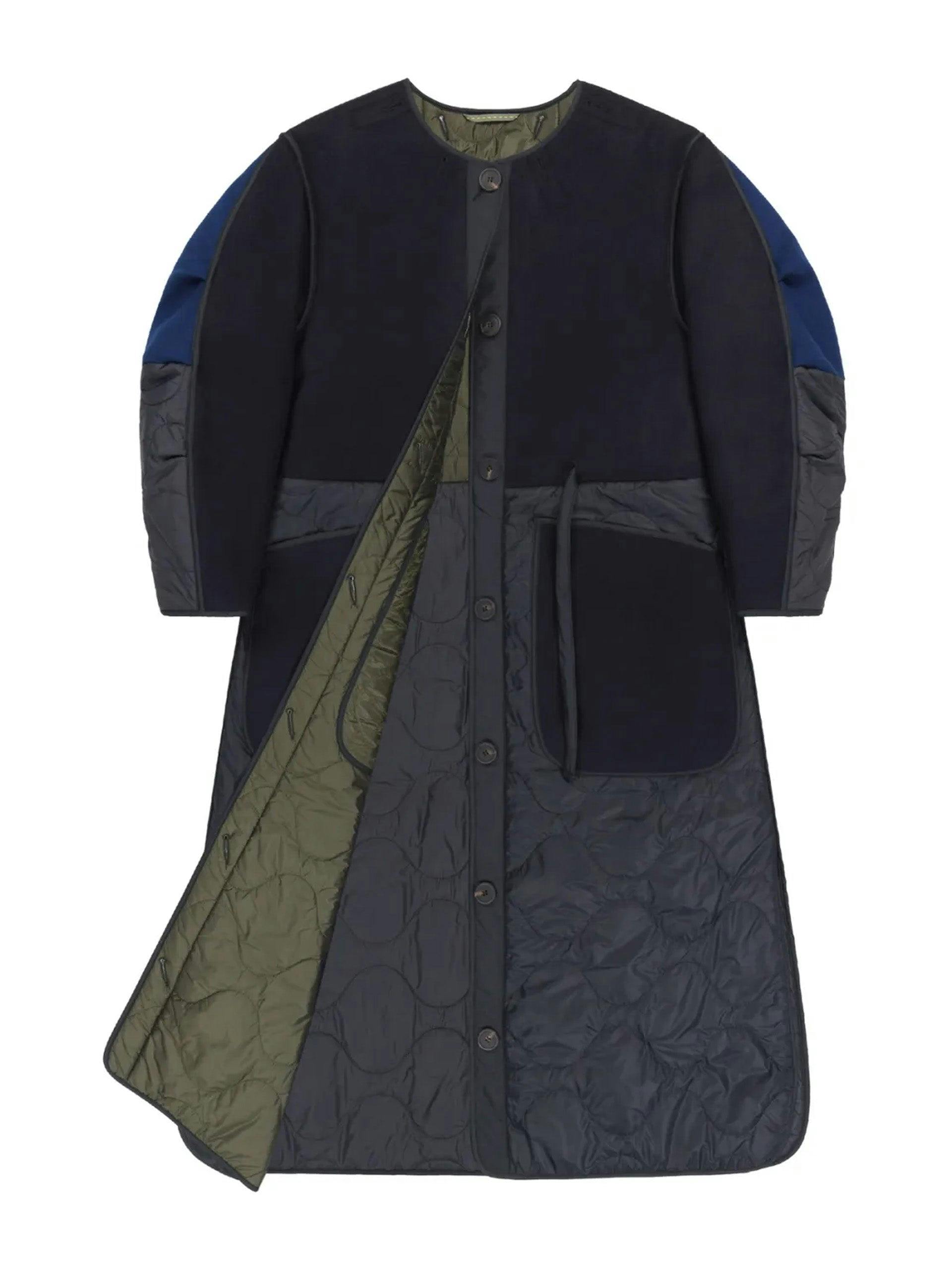 Long wool patchwork quilted coat