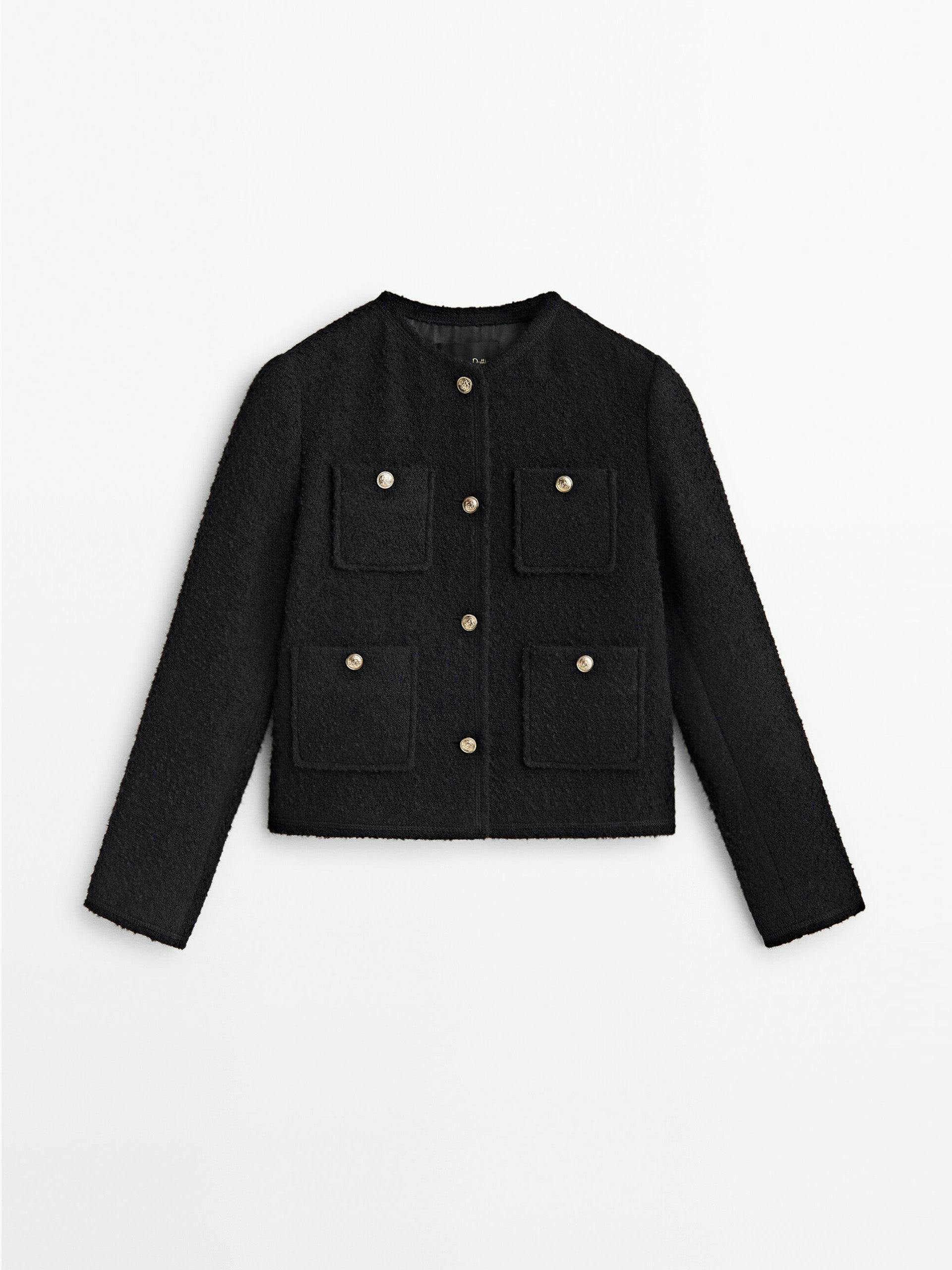 Textured cropped black jacket