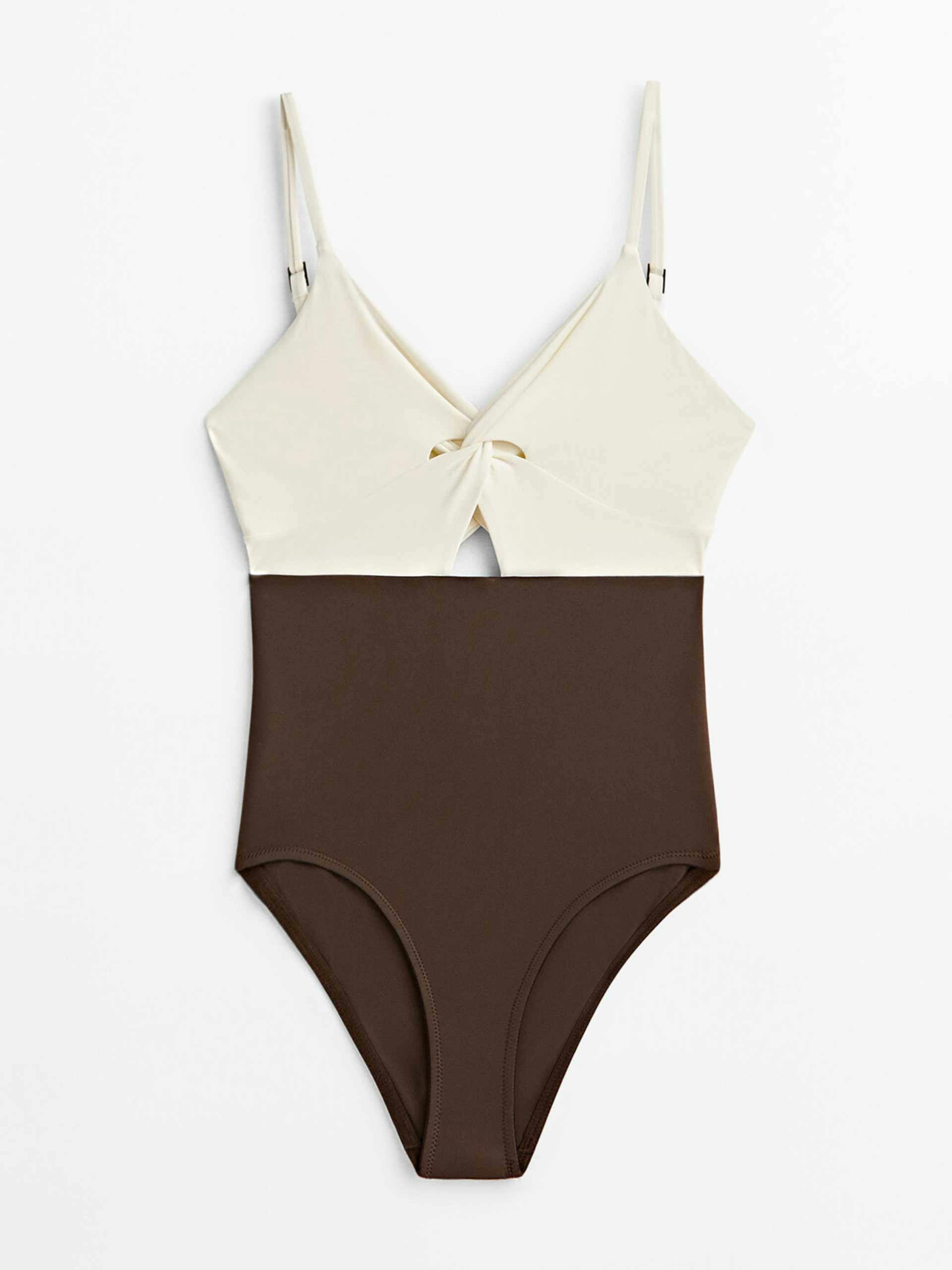 Contrast swimsuit with crossover neckline