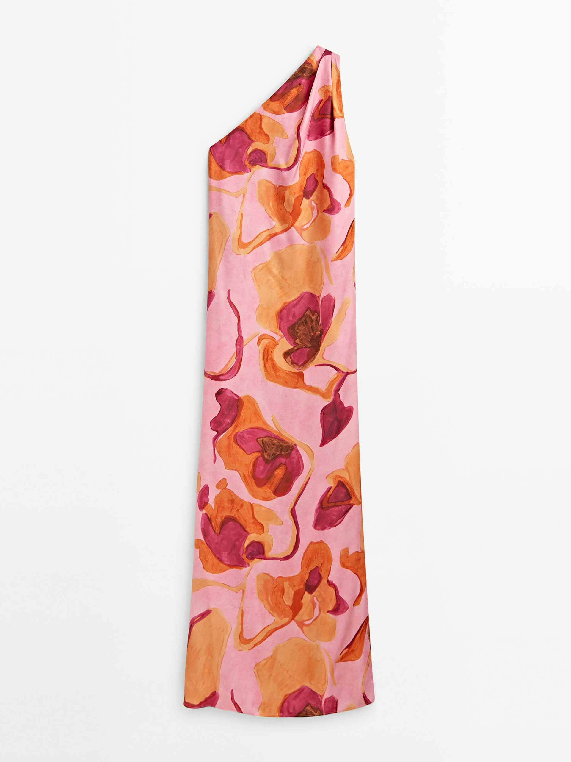 Pink floral print asymmetric maxi dress