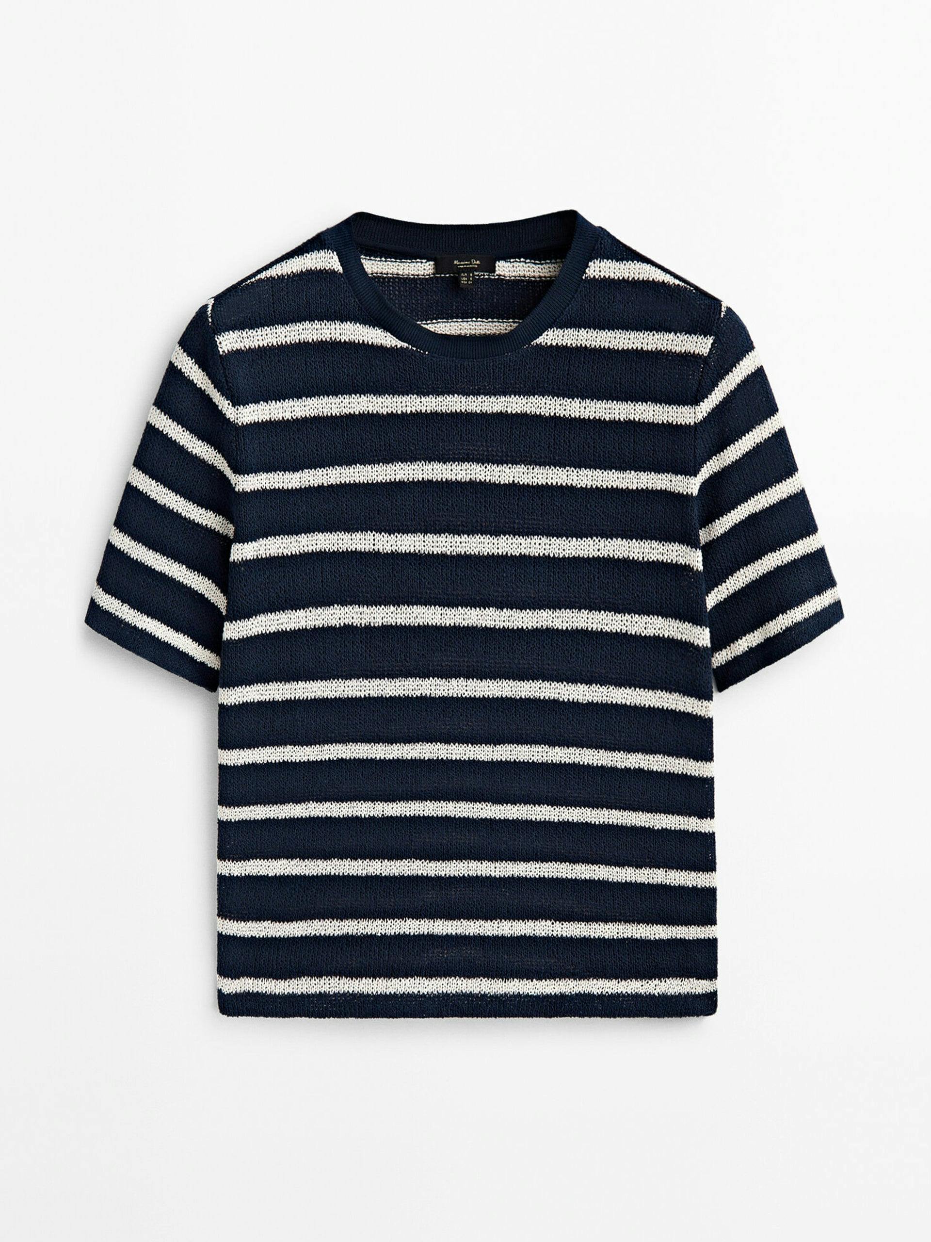 Navy striped cotton blend t-shirt