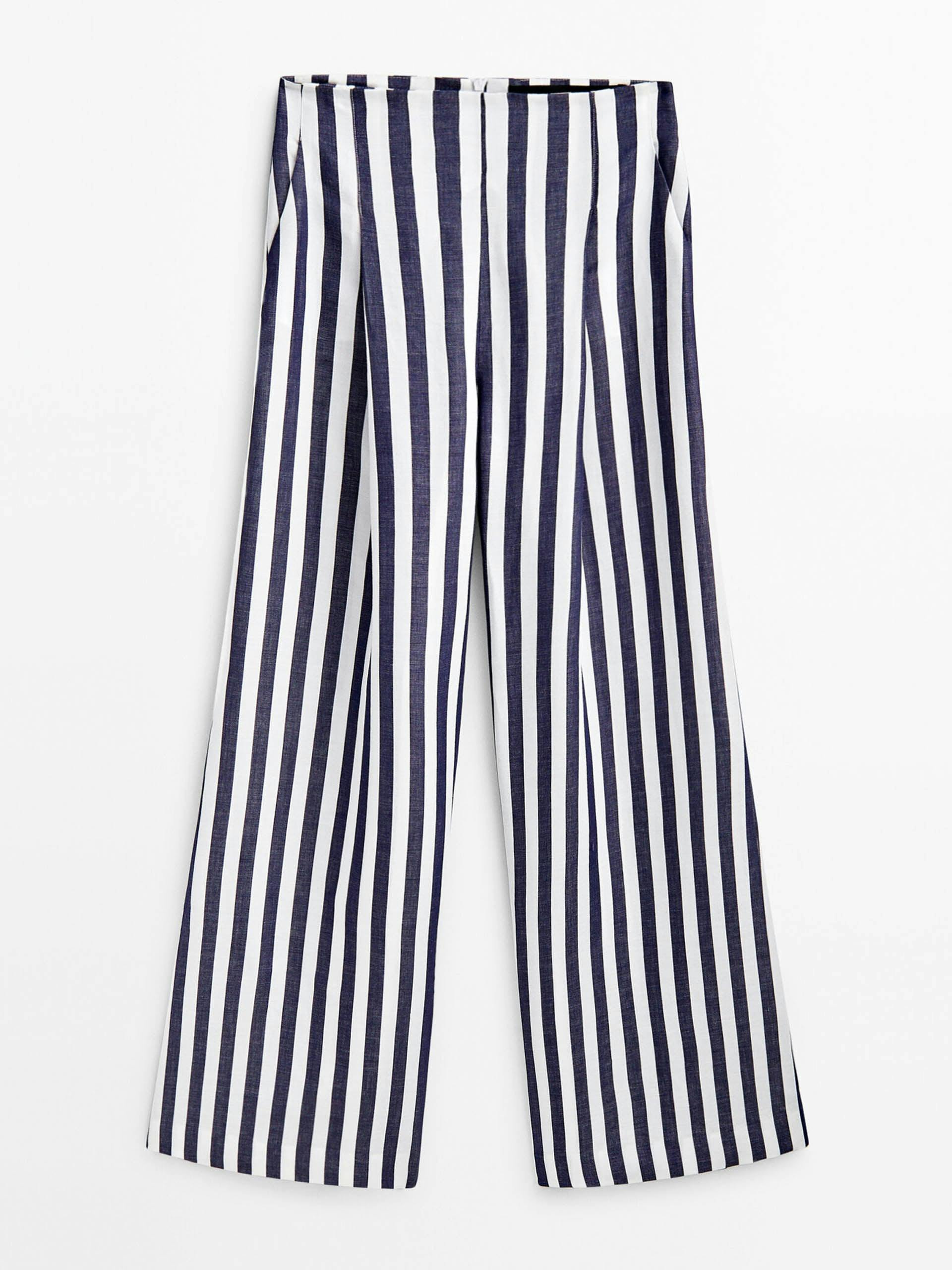 Wide-leg striped trousers