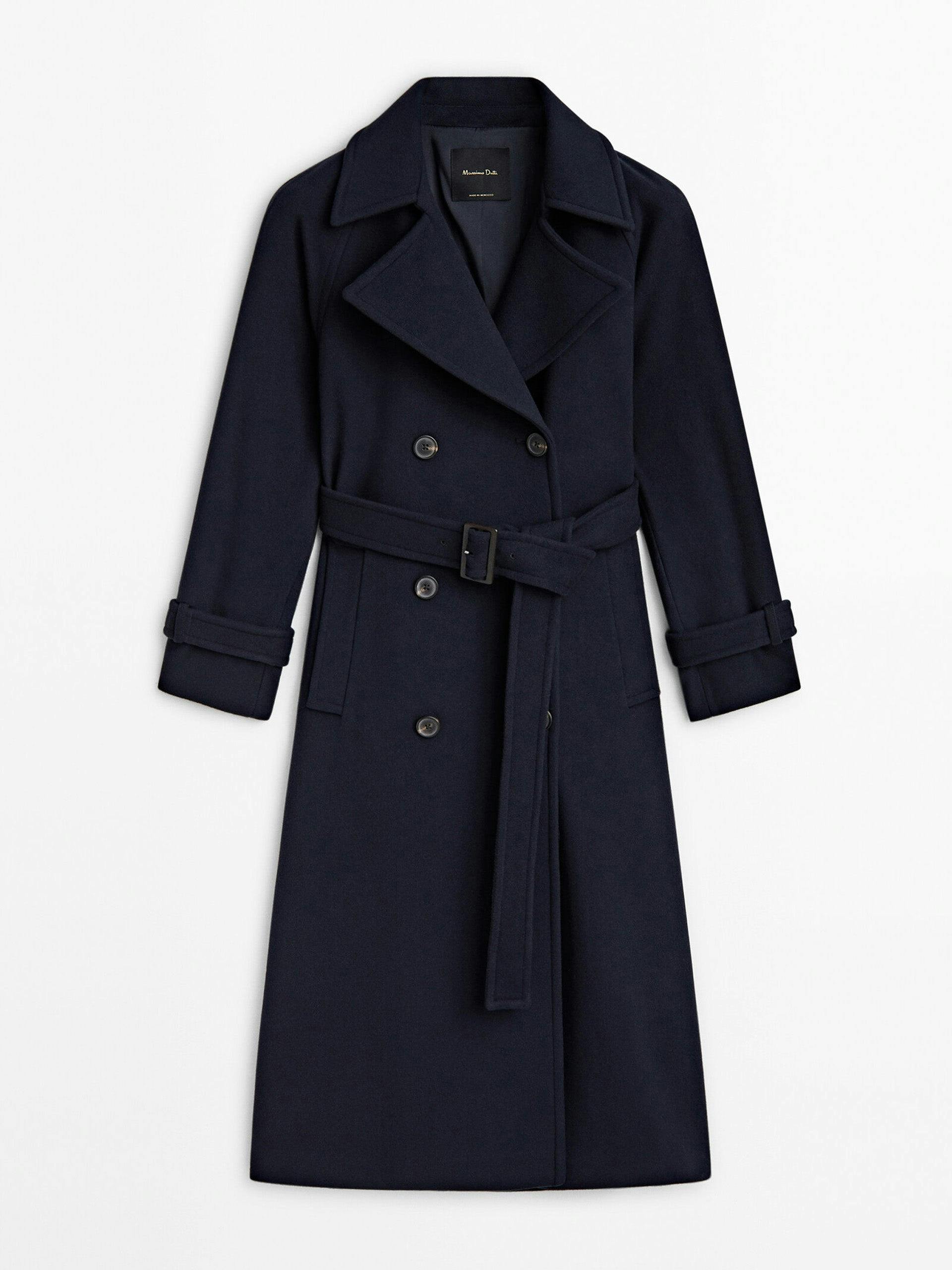 Navy blue wool blend trench coat