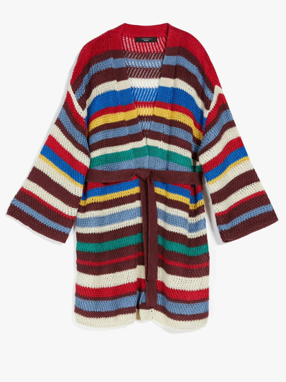 Striped linen knit cardigan