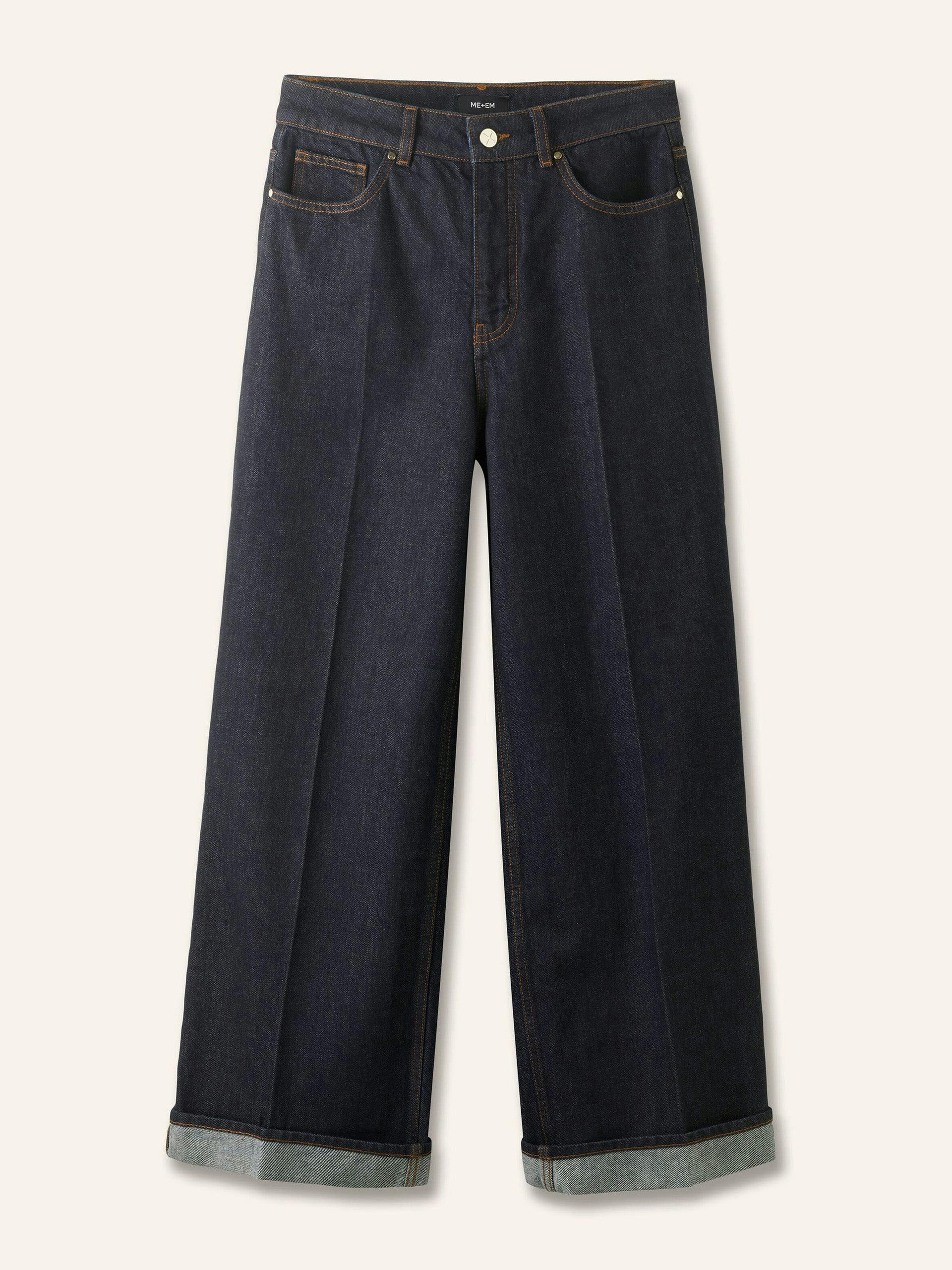 Crease-front turn-up wide leg jeans