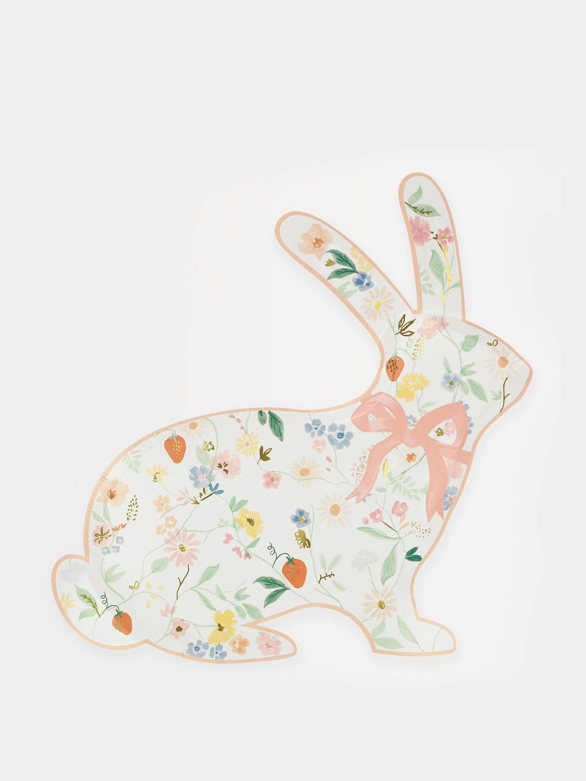 Elegant floral bunny paper plates (set of 8)