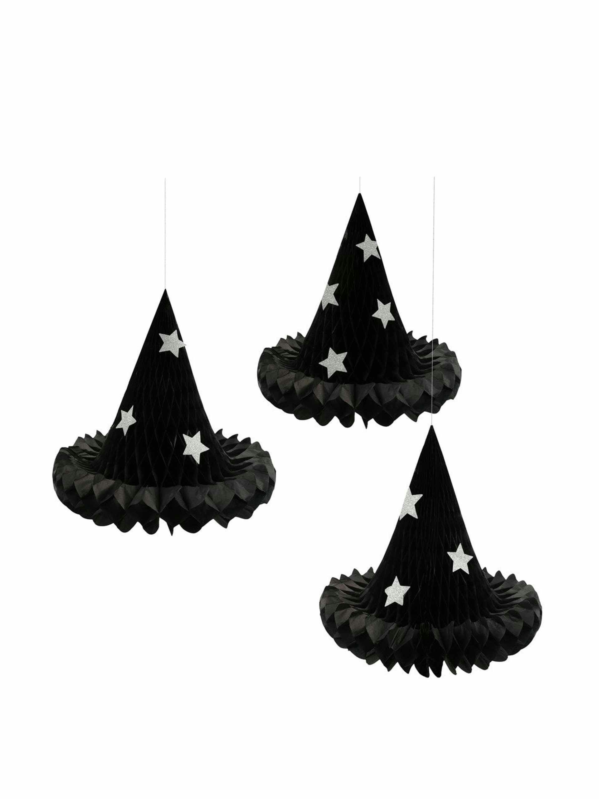 Hanging honeycomb witch hat decorations (set of 3)