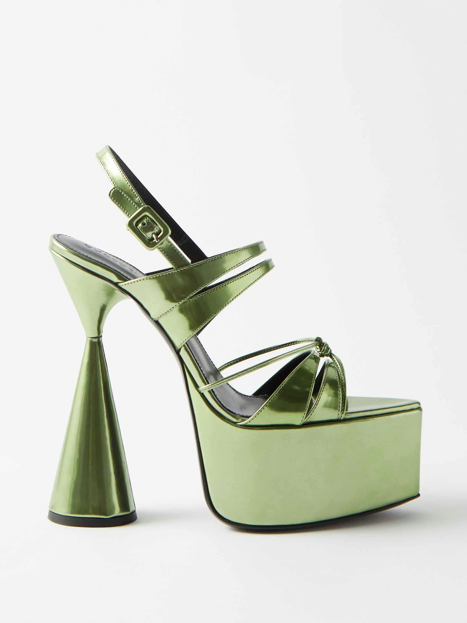 Metallic-leather green platform sandals