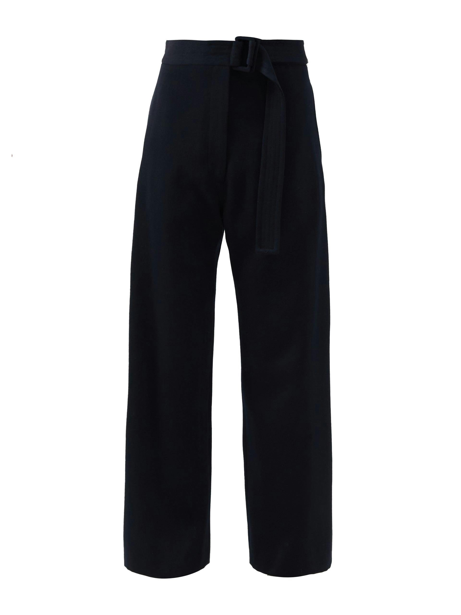 Belted tailored navy trousers