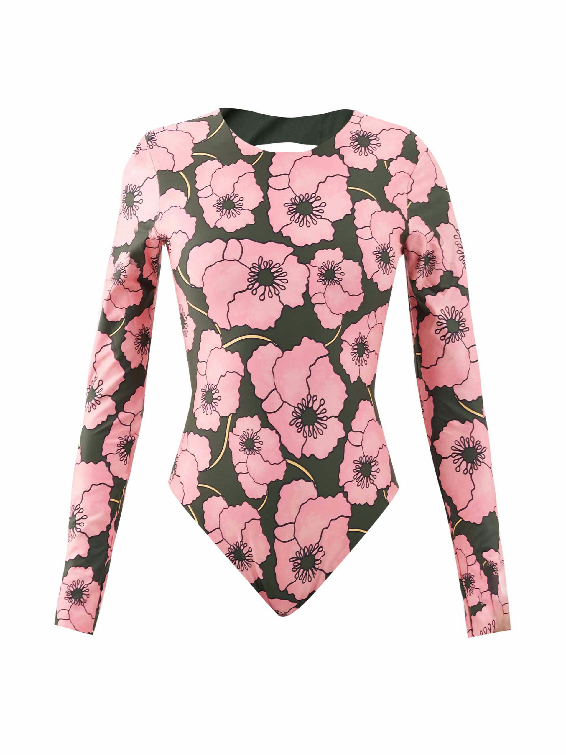 Pink floral-print open-back paddle suit