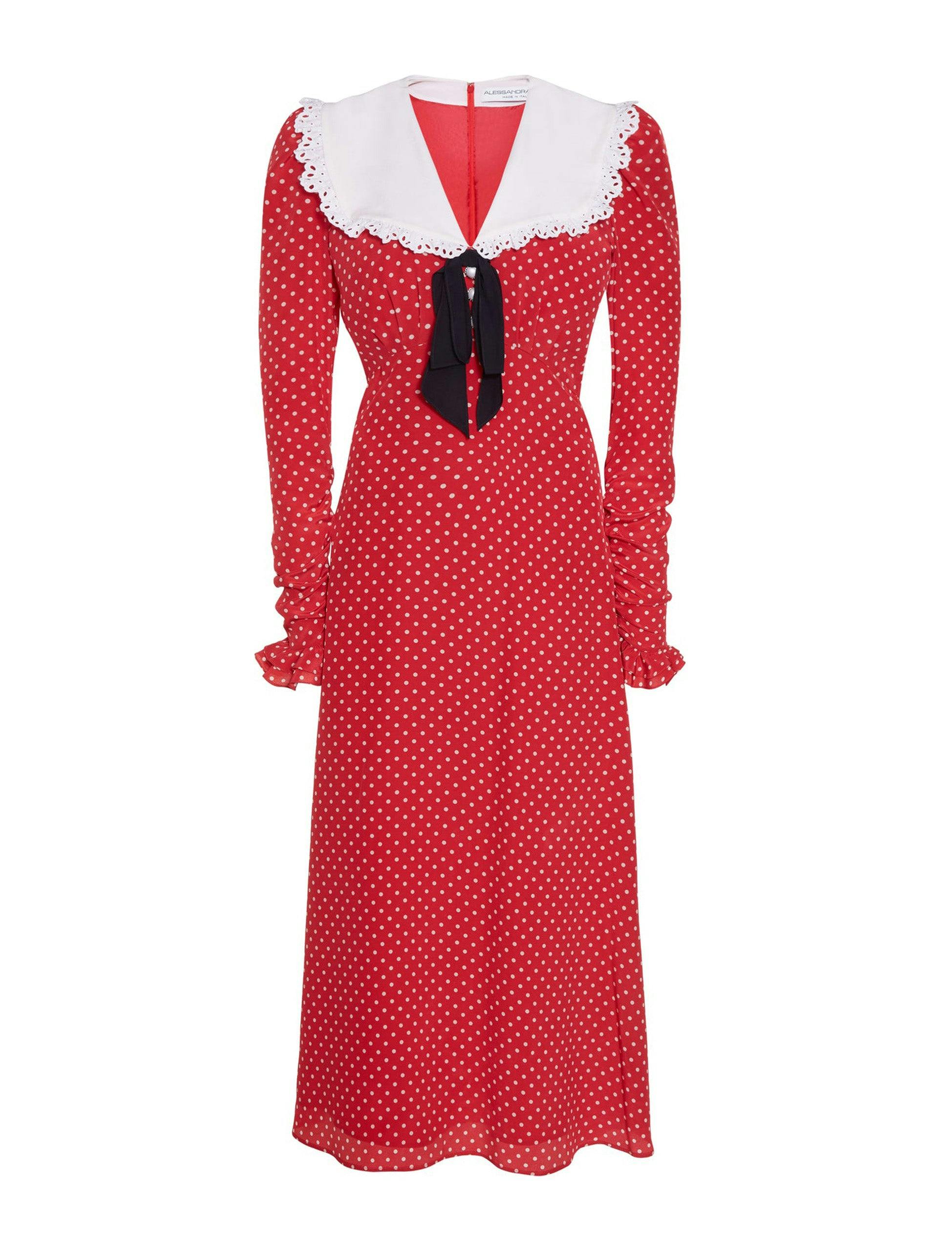 Oversized collar red polkadot dress