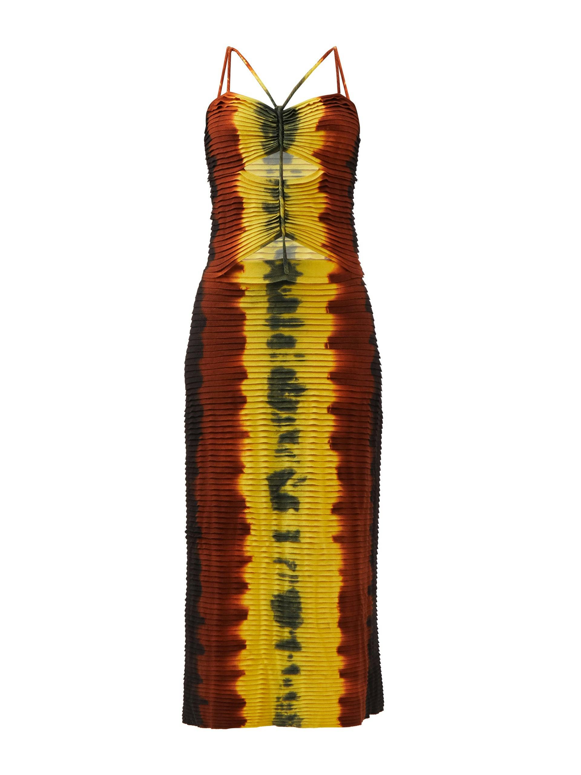 Shibori-dyed cutout ribbed-knit dress