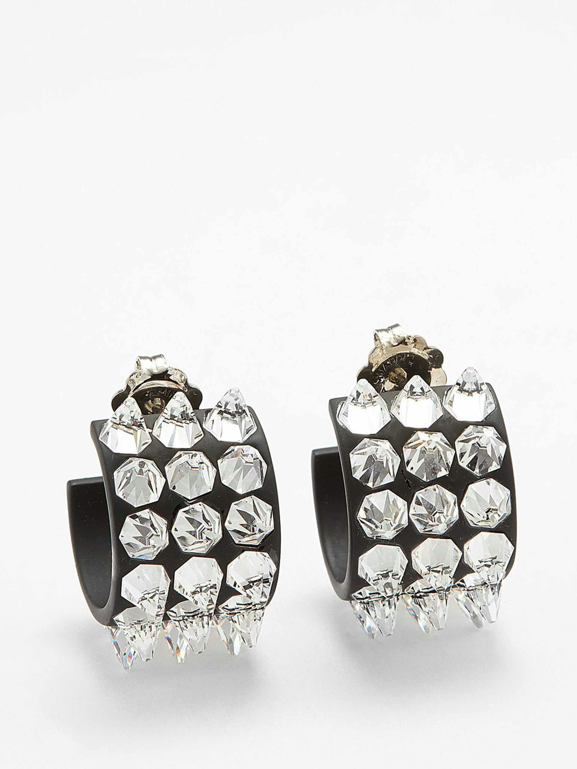 Black crystal-spike hoop earrings