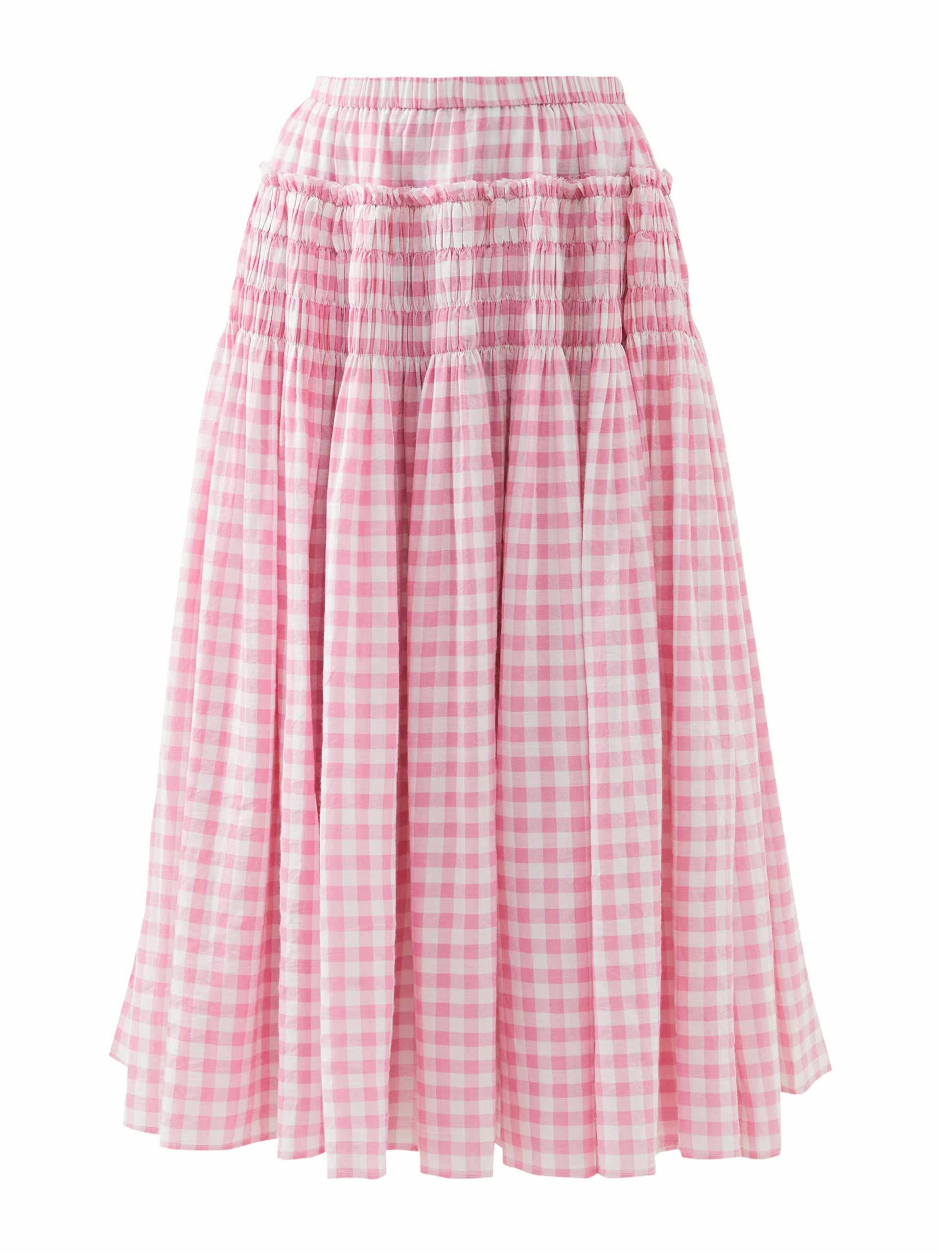 Pink gingham cotton midi skirt
