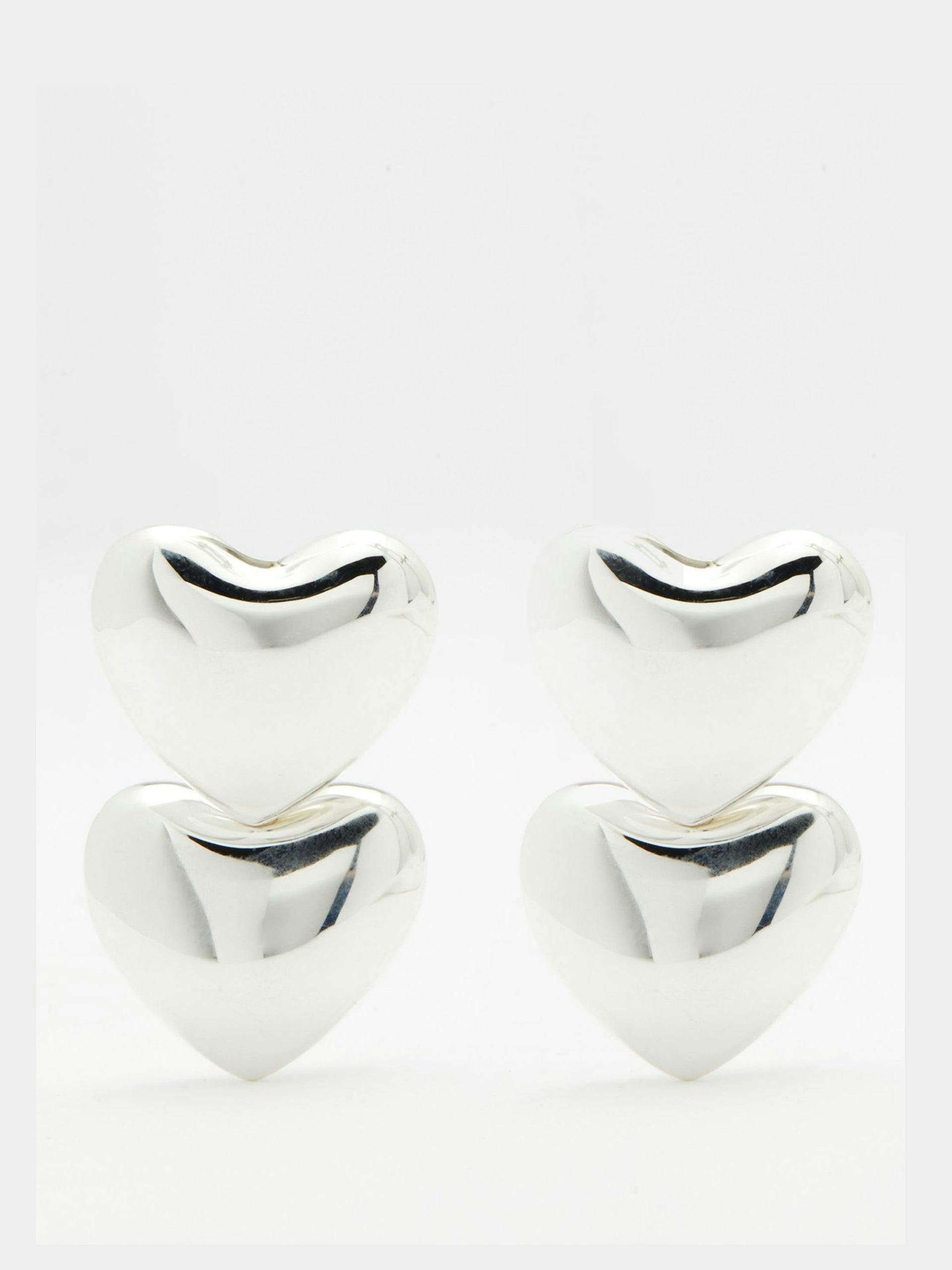 Double voluptuous heart sterling-silver earrings