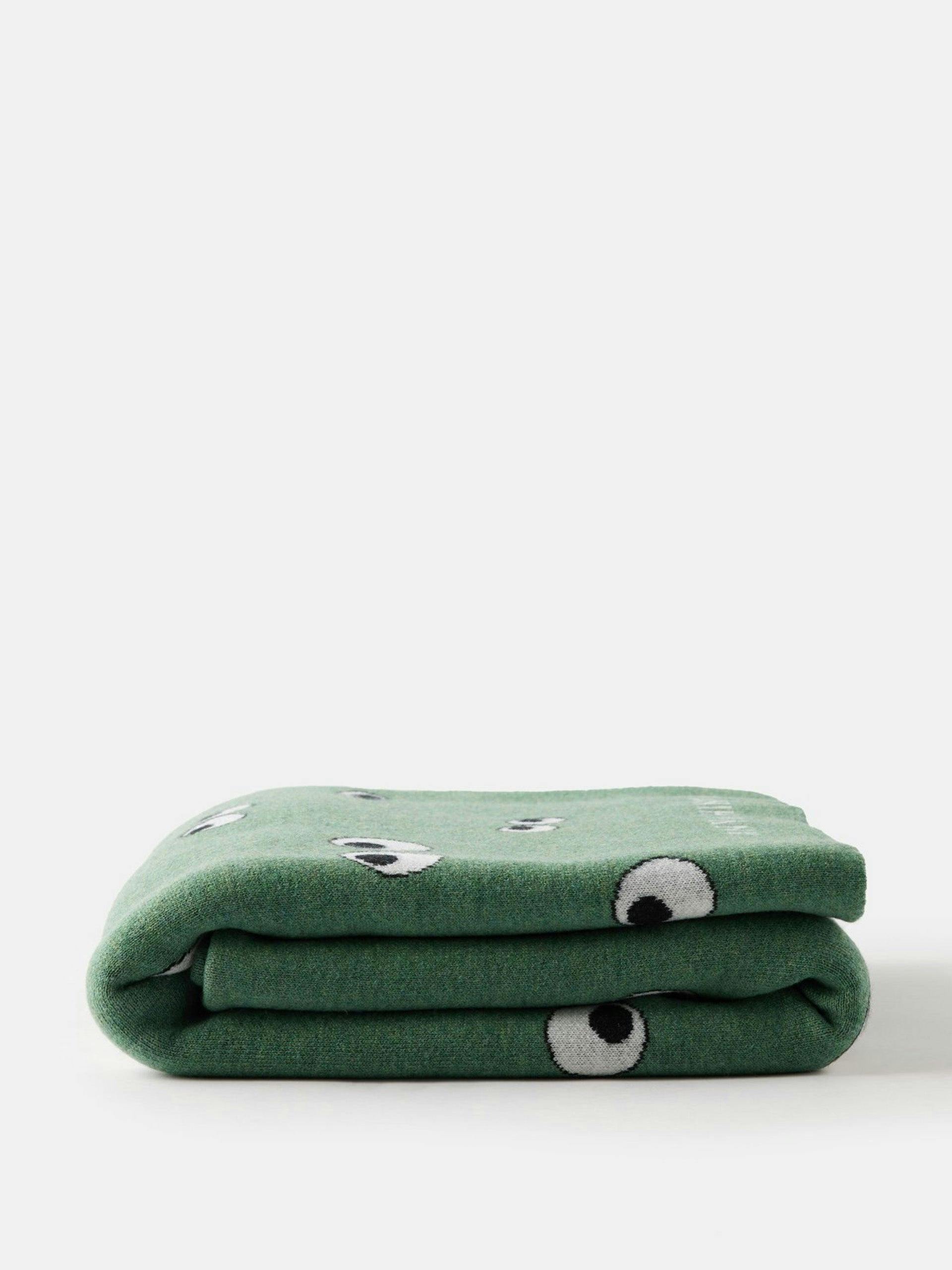 Green All Over Eyes-intarsia wool blanket