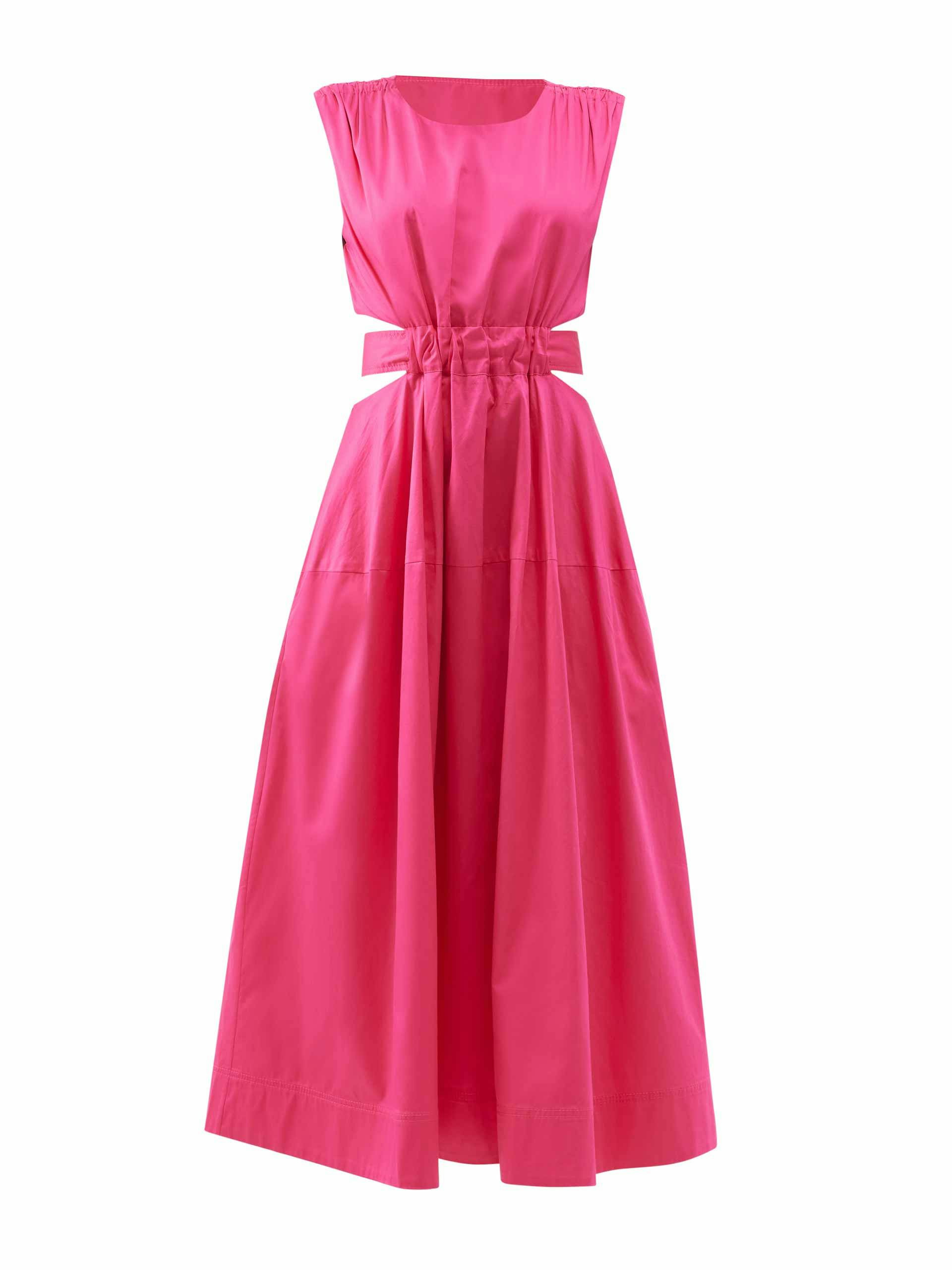 Pink back-tie cotton midi dress